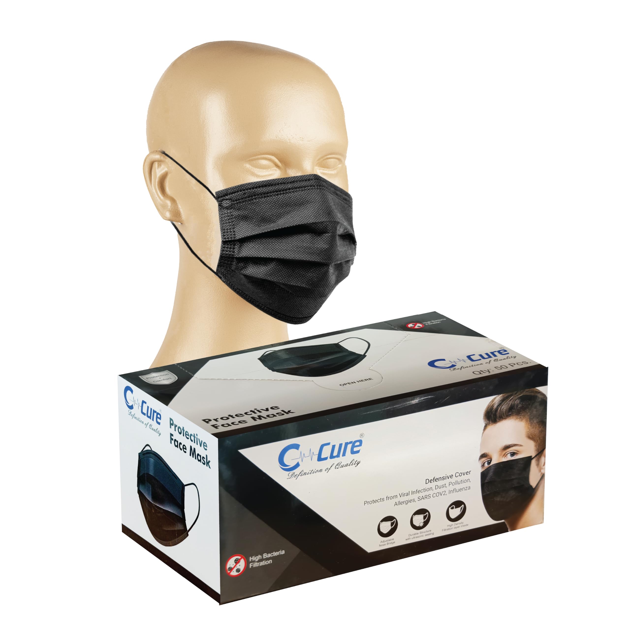 C-Cure 3 Ply Non Woven Face Mask For Men And Women Surgical Face Mask For Pollution Protection-image-27