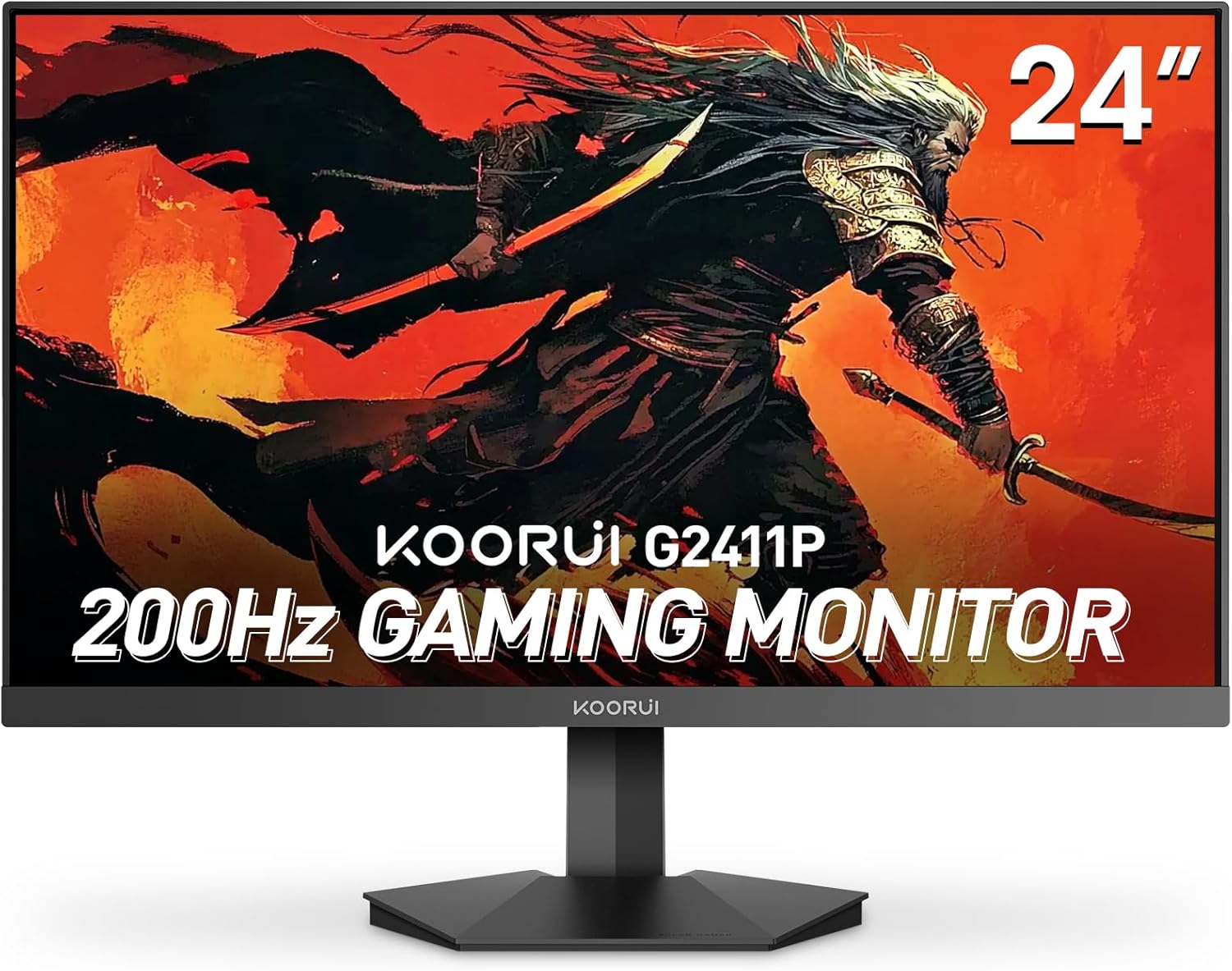 KOORUI Gaming Monitor, 24″ Fast IPS Computer Monitor, 200Hz FHD HDR400 Display, 1ms PC Screen, 90% DCI-P3 Color Gamut, Adaptive Sync, Ultra Slim Frame, VESA Mountable, HDMI 2.0, DisplayPort 1.4 KOORUI Gaming Monitor, 24″ Fast IPS Computer Monitor, 200Hz FHD HDR400 Display, 1ms PC Screen, 90% DCI-P3 Color Gamut, Adaptive Sync, Ultra Slim Frame, VESA Mountable, HDMI 2.0, DisplayPort 1.4