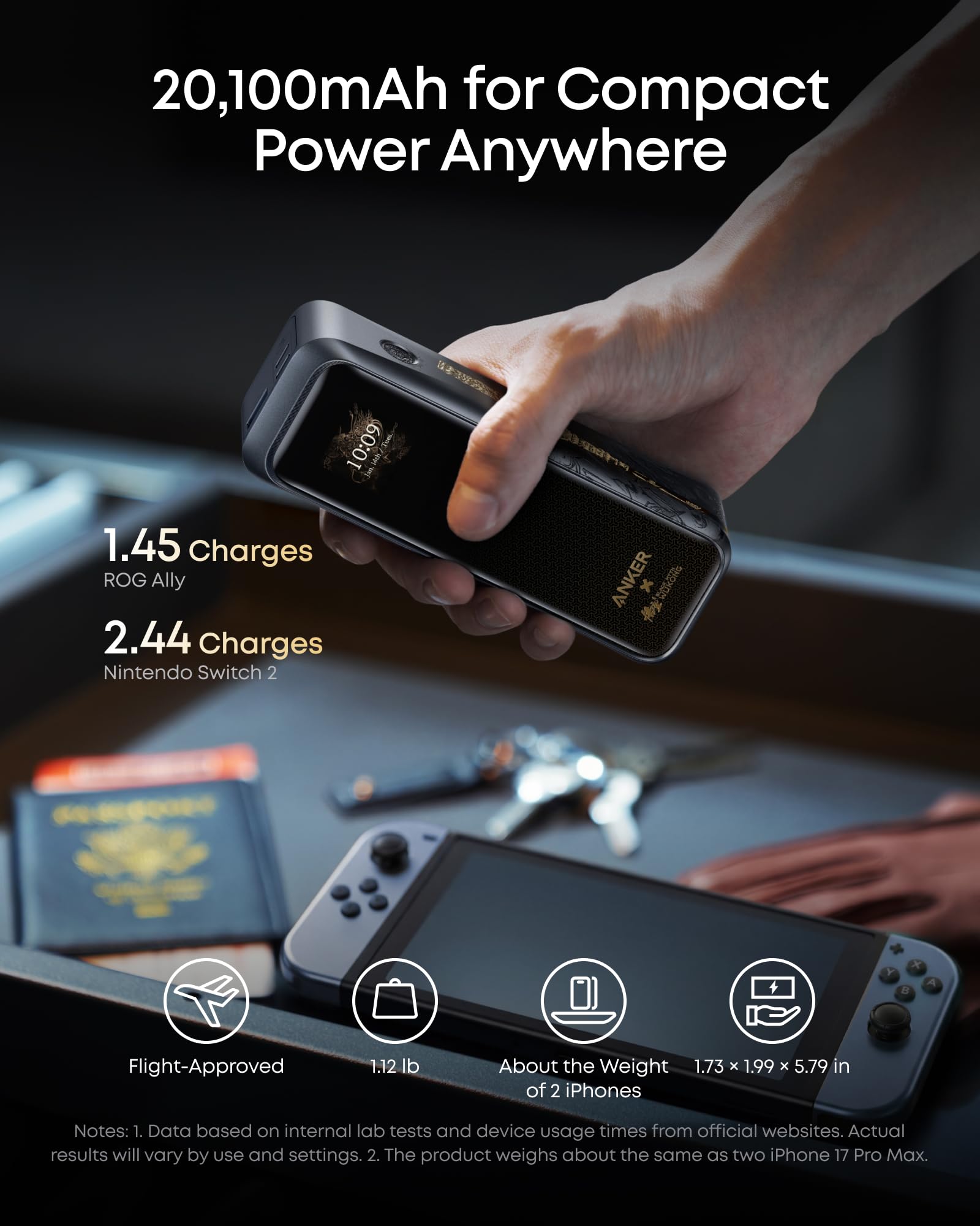 Anker Prime Power Bank 20,100 mAh, 220 W, 3 Puertos | Black Myth Edición Wukong, homologado TSA, para MacBook e iPhone 17/16. Base no incluida