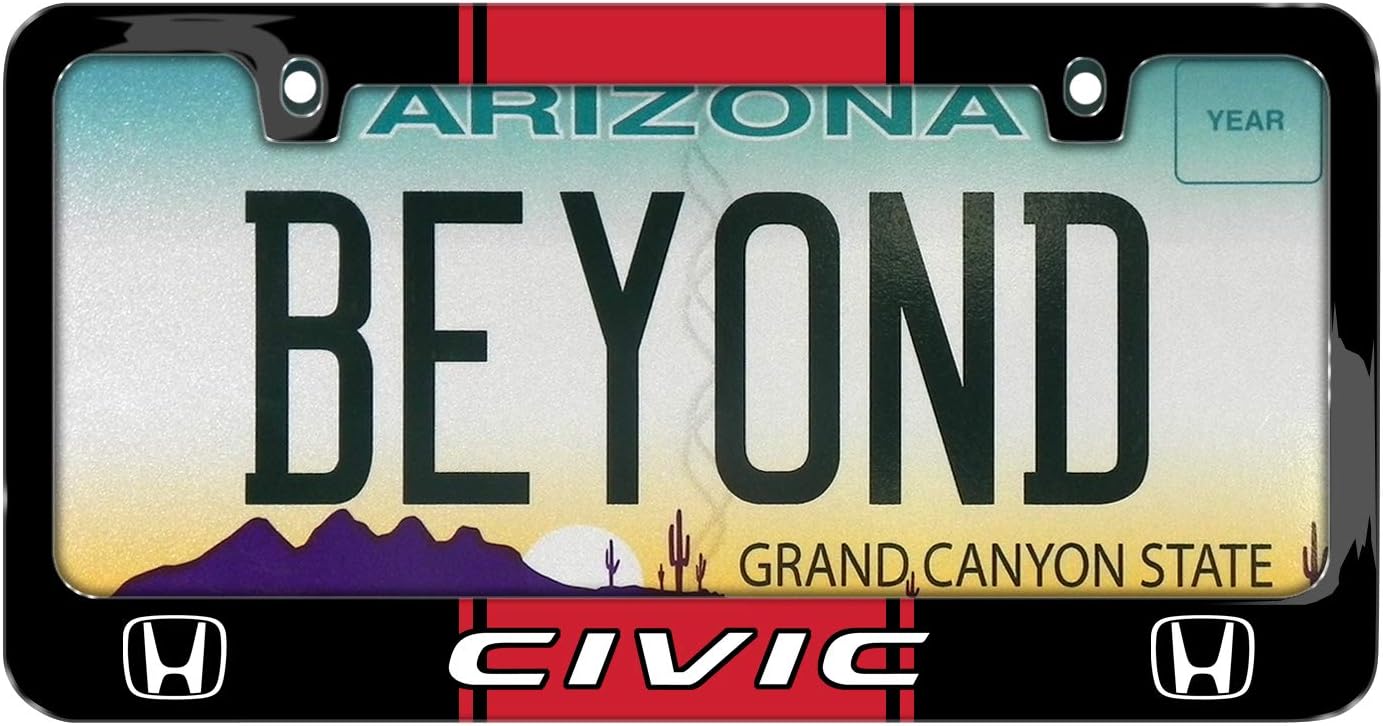 iPick Image Made Honda Civic Red Racing Stripe Black Metal License Plate Frame