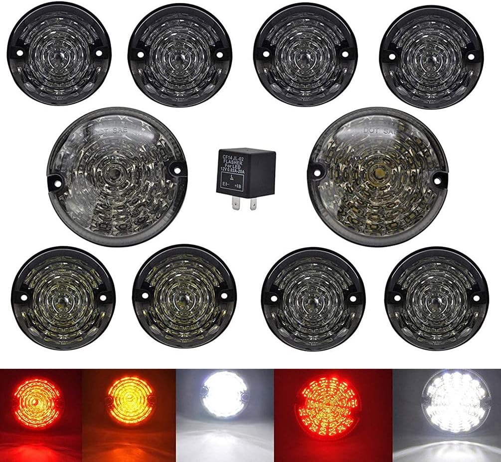 NJSBYL LED Update Complete Light Kits – 10pcs Upgrade Round Led Indicator Light Rear Tail Lmap Fog & Reverse & Front Side Light For Land Rover Defender 1990-2016(Smoked lens total 10pcs)