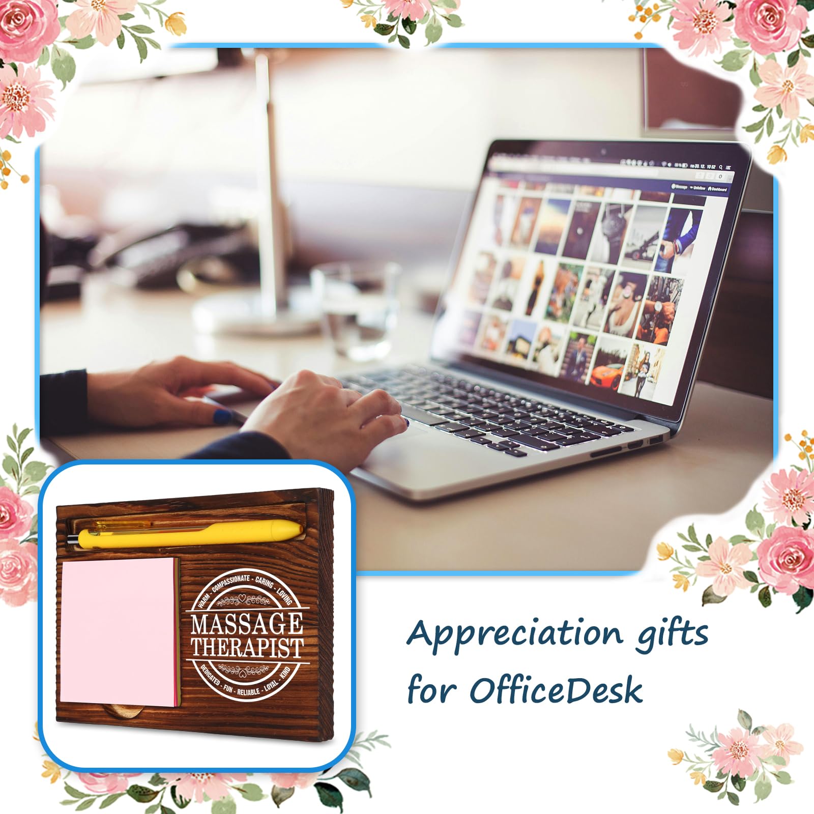 Thank You Gifts for Massage Therapist Women, Spa Staff Gifts Idea, National Massage Therapy Week Healthcare Therapist Gift, Self-Stick Note Pad Holder for Desk Organization VN429