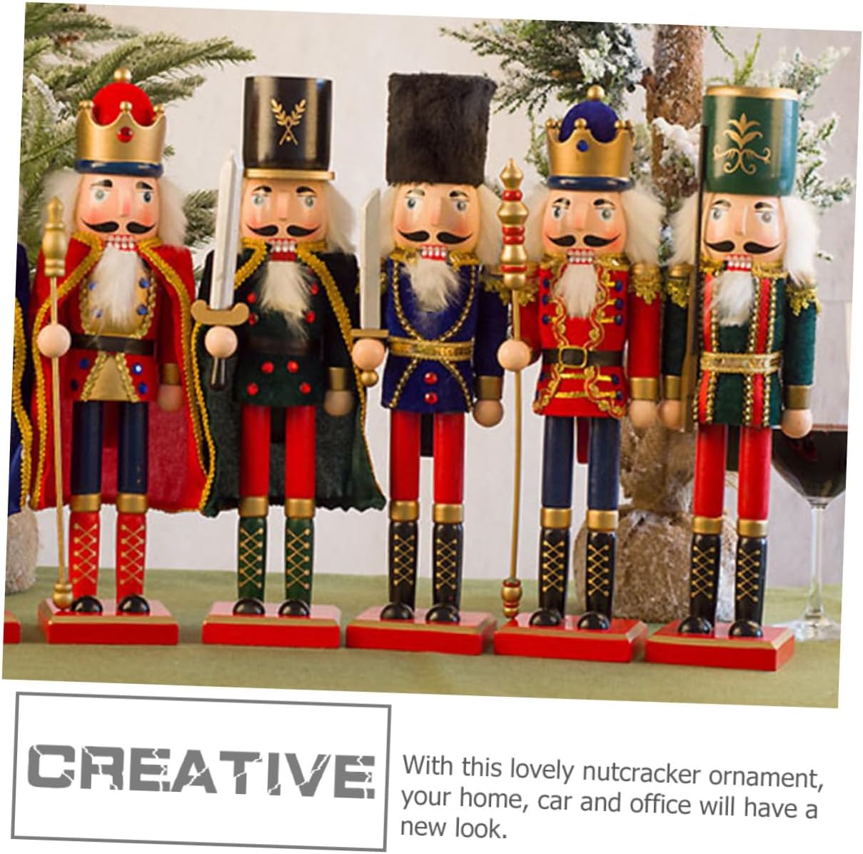 Wooden Nutcracker Soldier Figurine Xmas Nutcracker Ornament Blue with Movable Mouth Christmas Home Decor Holiday Party Decoration