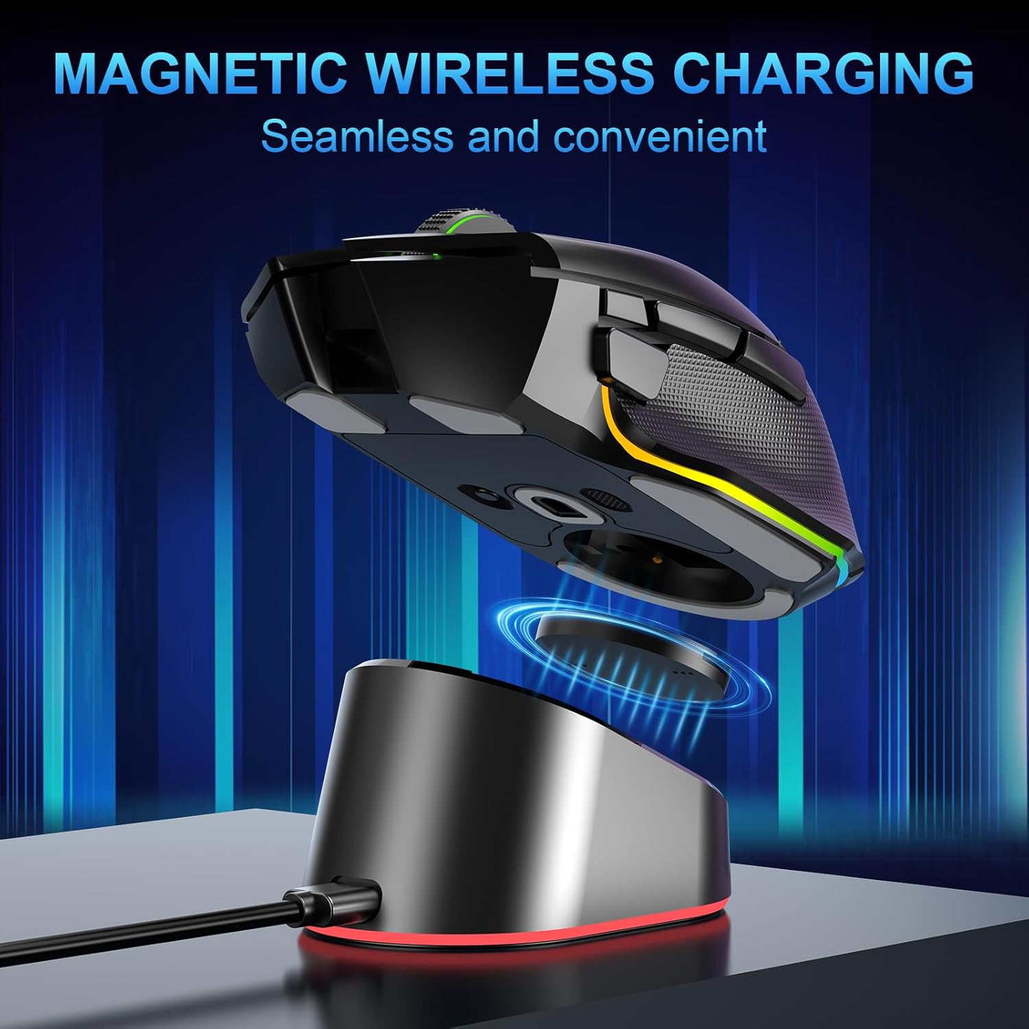 Compact Magnetic Computer Mouse Charging Dock R3 for Razer Basilisk V3 Pro, Cobra Pr, Naga V2 Pro, Auto Shut-Off, Switch LED Charge Status, Anti-Slip Base, 6.6ft Cable - Image 7