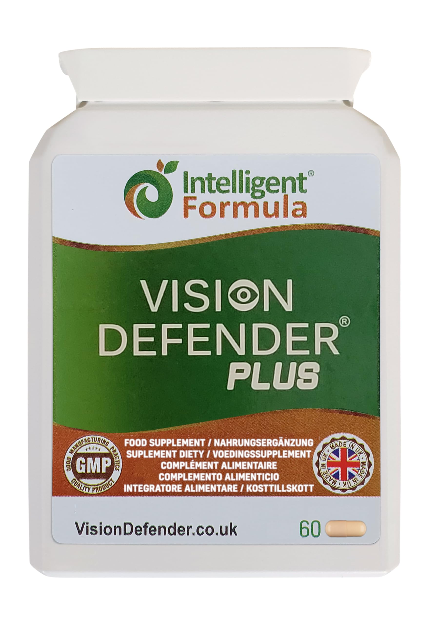 Vision Defender Plus Augengesundheit Ergänzung – Verbesserte AREDS2 Formel mit Meso-Zeaxanthin – 7 Essenzielle Nährstoffe (Lutein, Zeaxanthin, Vitamin C & E, Zink, Kupfer) – 60 Vegane Kapseln