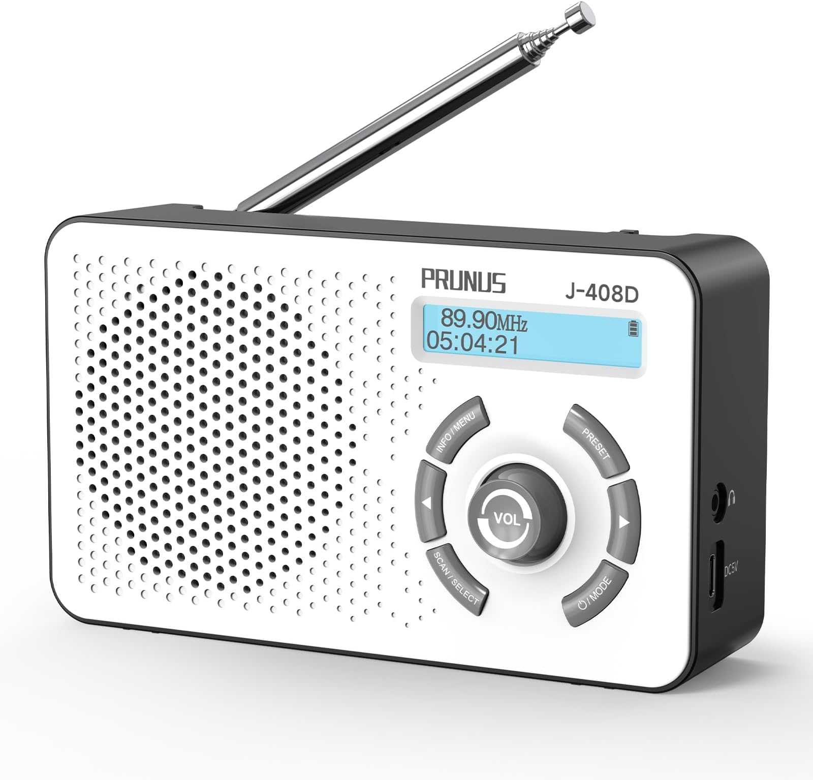 J-408 DAB Radio Portable, DAB Plus Digital Radio with Bluetooth, 2000mAh Rechargeable Battery Powered FM Radio, Battery Radio, 40 Presets Stations, Dual Alarms Clock, Sleep Timer,Headphone Jack