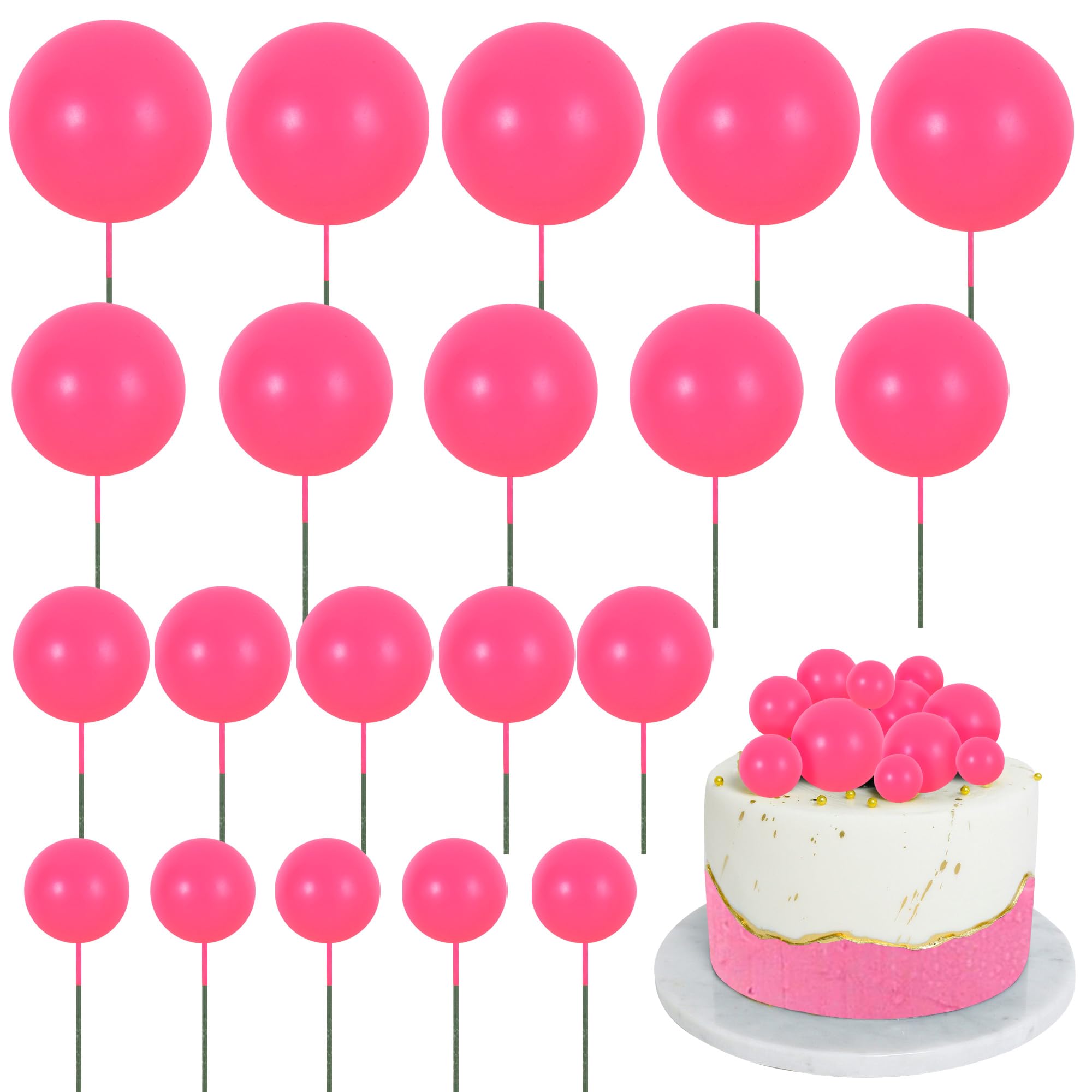 RIBBOOO 20 Pcs Hot Pink Balls Cake Toppers Birthday Cake Decorations Baking — image 1