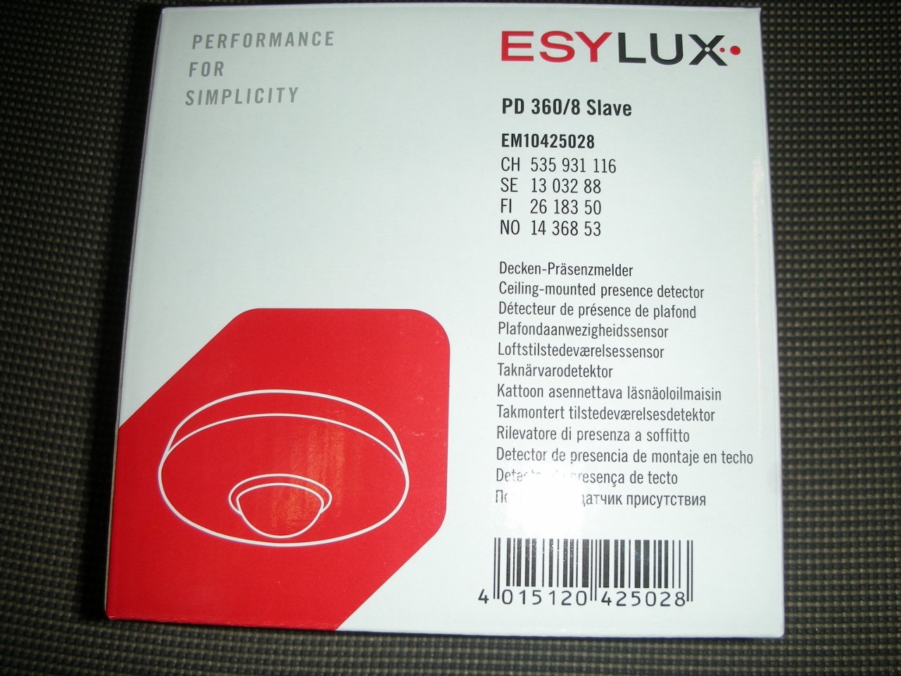 ESYLUX, 2473705, Rilevatore di presenza 360 soffitto, RW 8M, PD 360/8 Schiavo, bianco