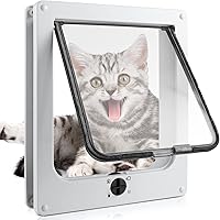 Sailnovo Cat Door L Size 9.25"x10.62" 4-Way Rotary Lock Quiet Weatherproof Pet Flap for Interior Exterior Doors, ABS Telescopic Frame, Cats Under 27lbs White