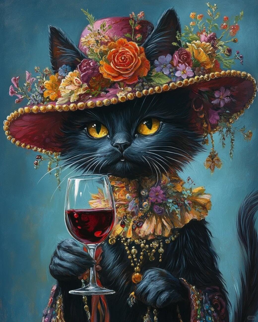 Henypt Cross Stitch Kit Cat with a hat Animal DIY Needlepoint Set for Beginners The Elderly with Accessories Handmade DIY/Gifts 14CT 60x80cm