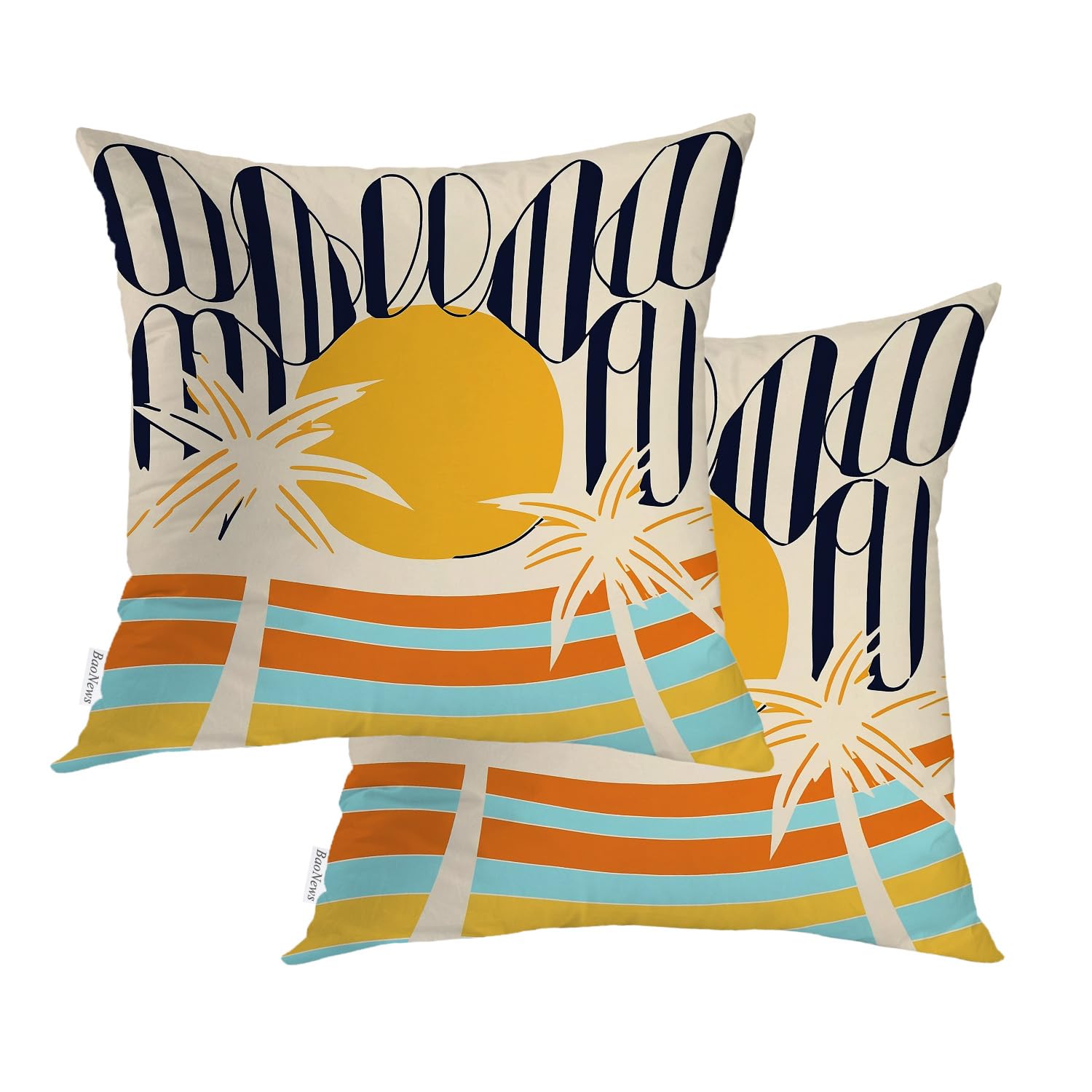 BaoNews Summer Pillow Covers Hello Sunshine Pillow Sun Pillow Palm Trees Pillow Case Lines Throw Pillows Digital Blended