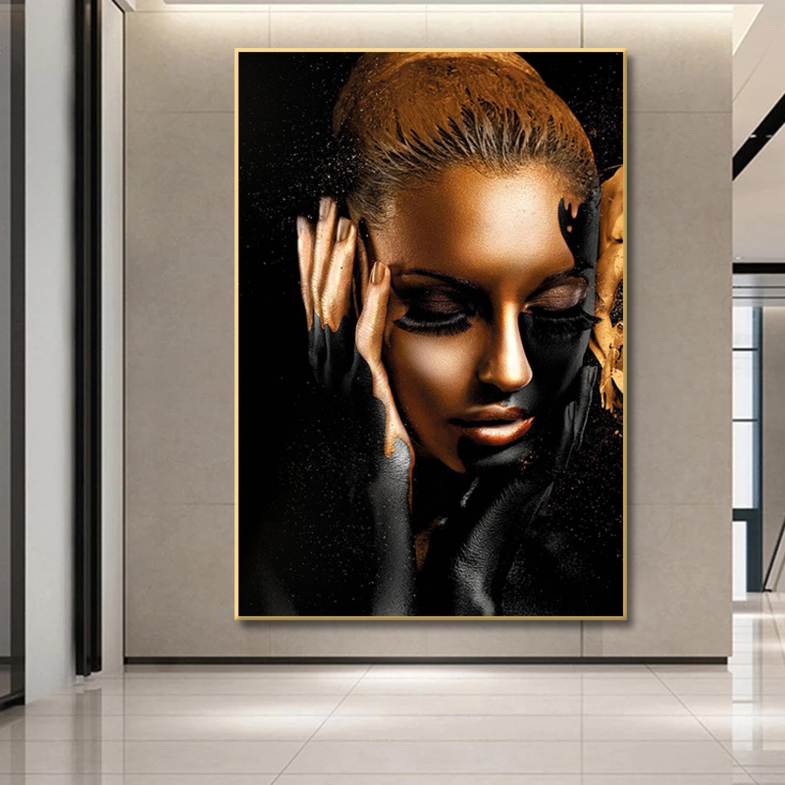 Amazon.co.jp: ブラックゴールド女性モジュラーポスター現代アート  