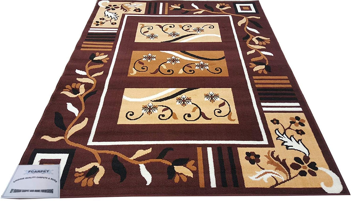 FCARPET Kalin Carpet for Room with Velvet Touch 150X200 CM(5X7 FEET) Brown Multi