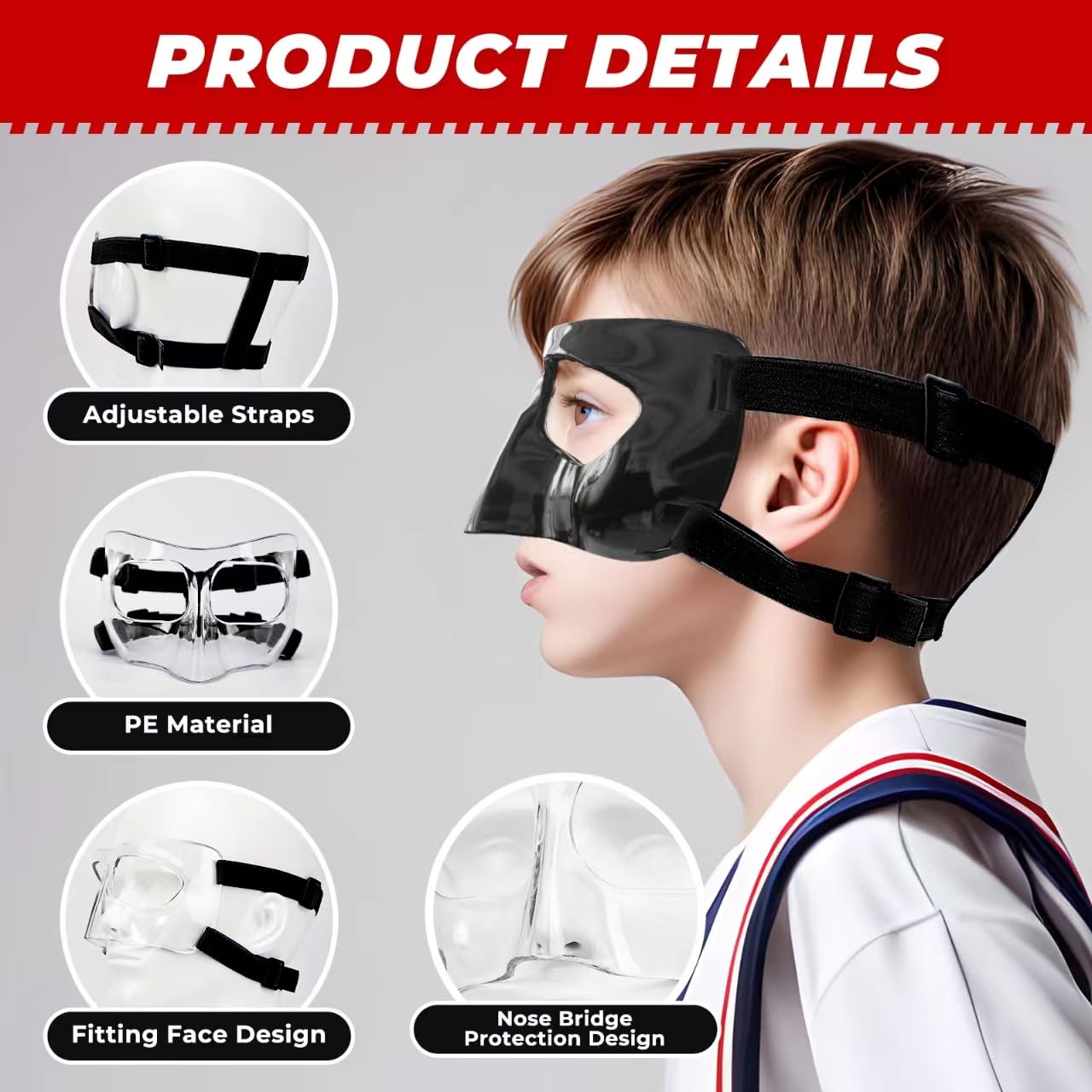 WR01A - Protector de Nariz para niños y niñas rotas, Ajustable, para Baloncesto, fútbol, Deportes, con Acolchado de Espuma y calcomanías para jóvenes y Adolescentes