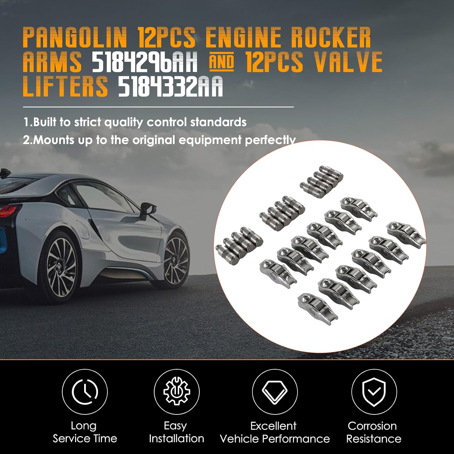 PANGOLIN 12PCS Rocker Arm and Lifter Kit Compatible with CYL 200 300 Dodge Challenger Charger Journey Avenger Jeep Grand Cherokee Ram Promaster 1500 2500 3500 3.6L, Replace 5184296AH 5184332AA