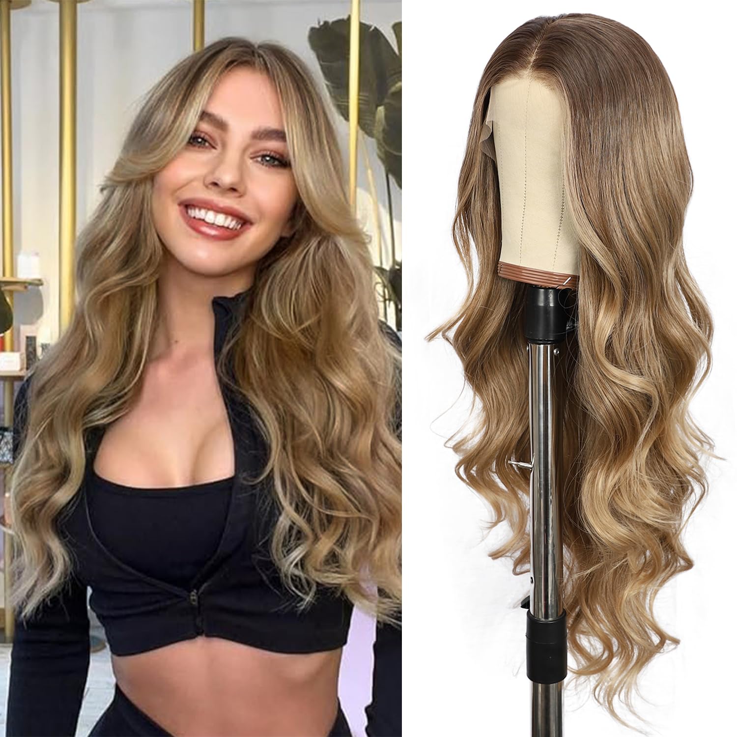 SOMIARIK 13x4 Blonde Lace Front Long Wavy Wigs