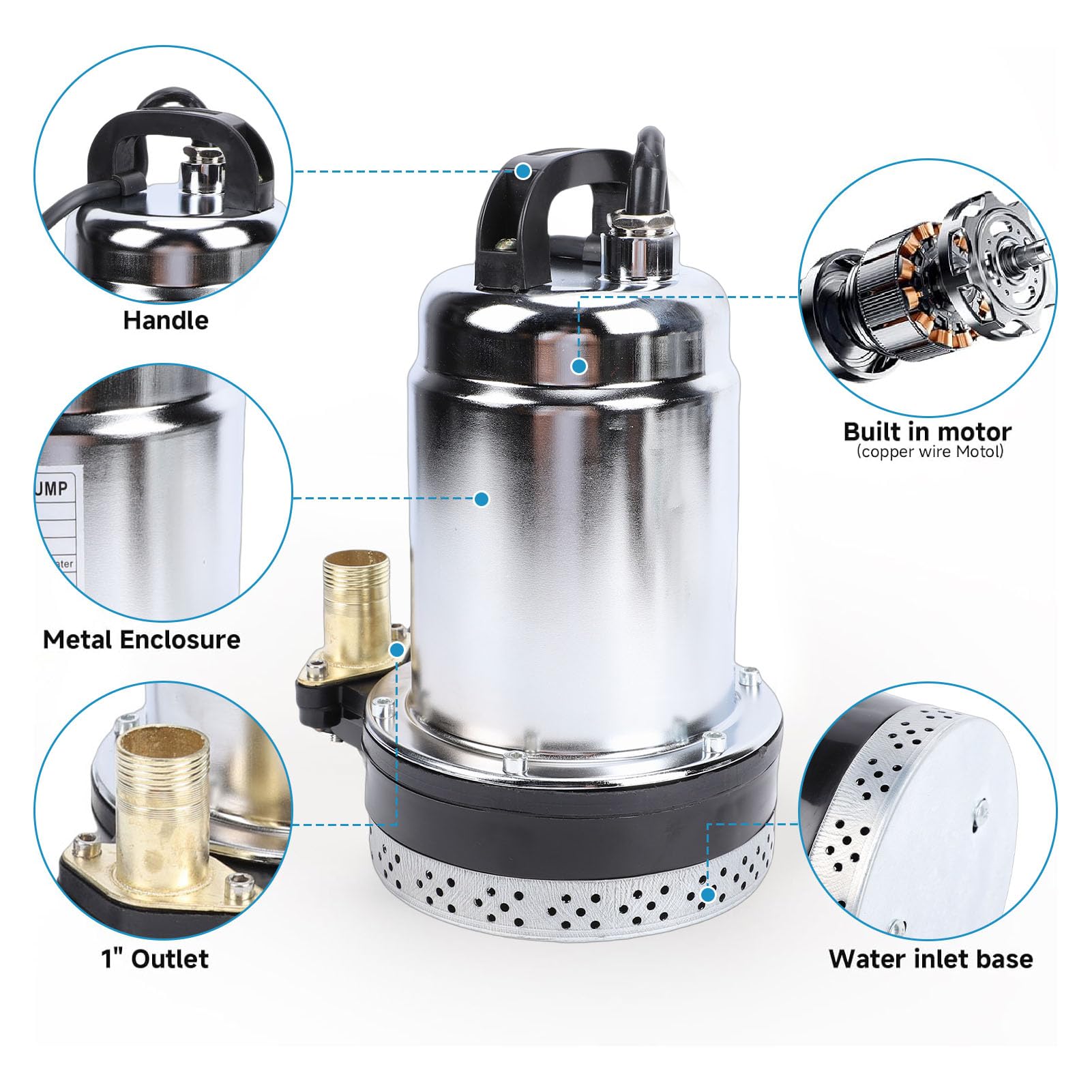 Bomba Sumergible, CC 12 V 180 W 792 GPH 26 Pies de Elevación Alta, Salida de 1 Pulgada, Bomba de Pozo Profundo de Acero Inoxidable con Cable de Alimentación de 3,3 Pies