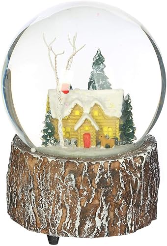 Miniatura 17 de Globo de nieve de cristal de Navidad Polystone Musical Water Globe con música para decoración navideña, Papá Noel y muñeco de nieve Papá Noel,Casa