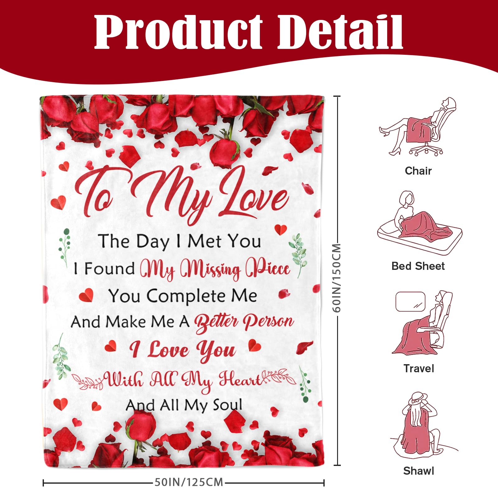 Anniversary Romantic Gifts for Women - Mothers Day Blanket Gift for Her Wife Girlfriend - to My Love Blanket - I Love You Gift for Her - Wife Girlfriend Birthday Gifts Ideas - 50"x60"