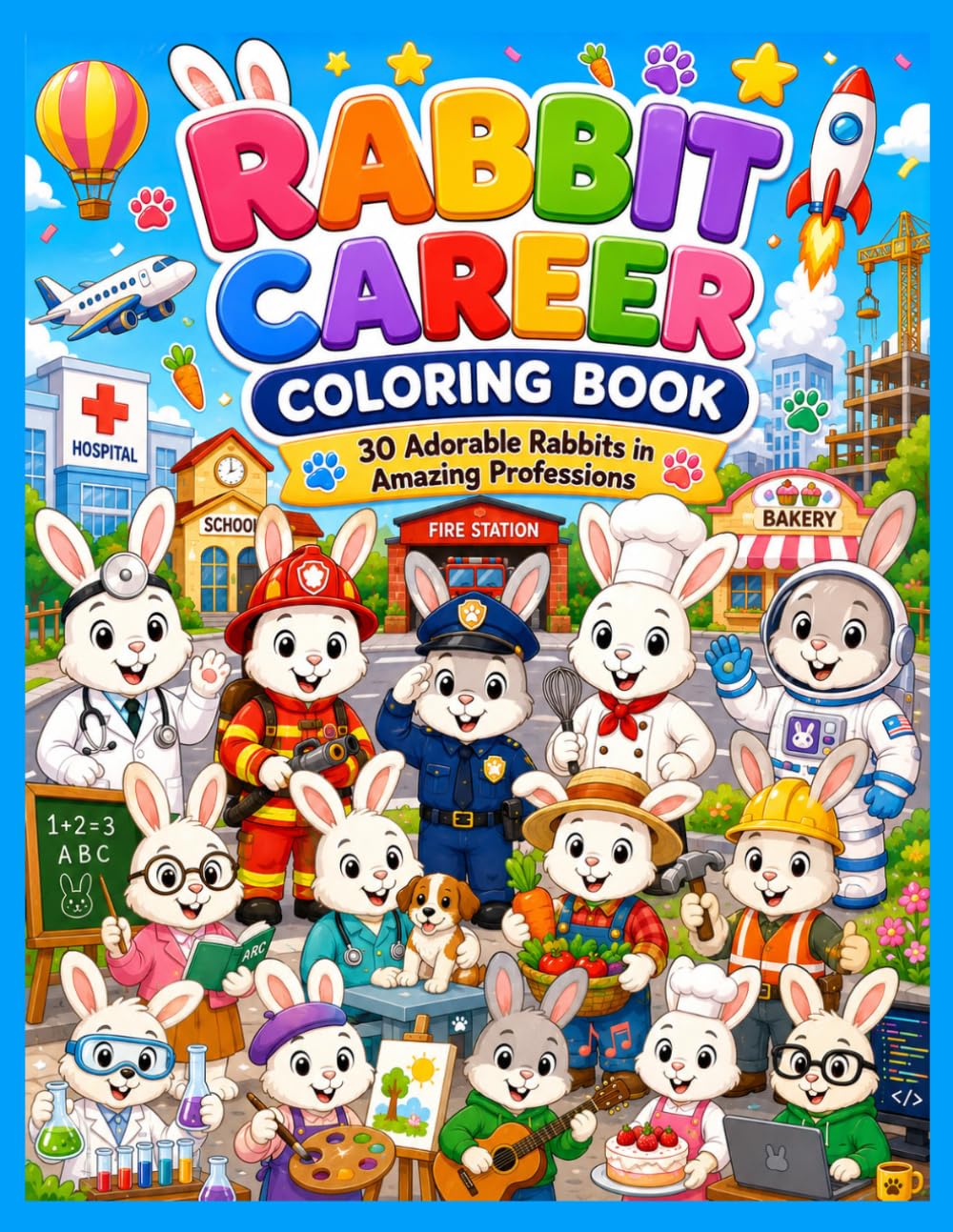 RABBIT CAREER COLORING BOOK: 30 Adorable Rabbits in Amazing Professions