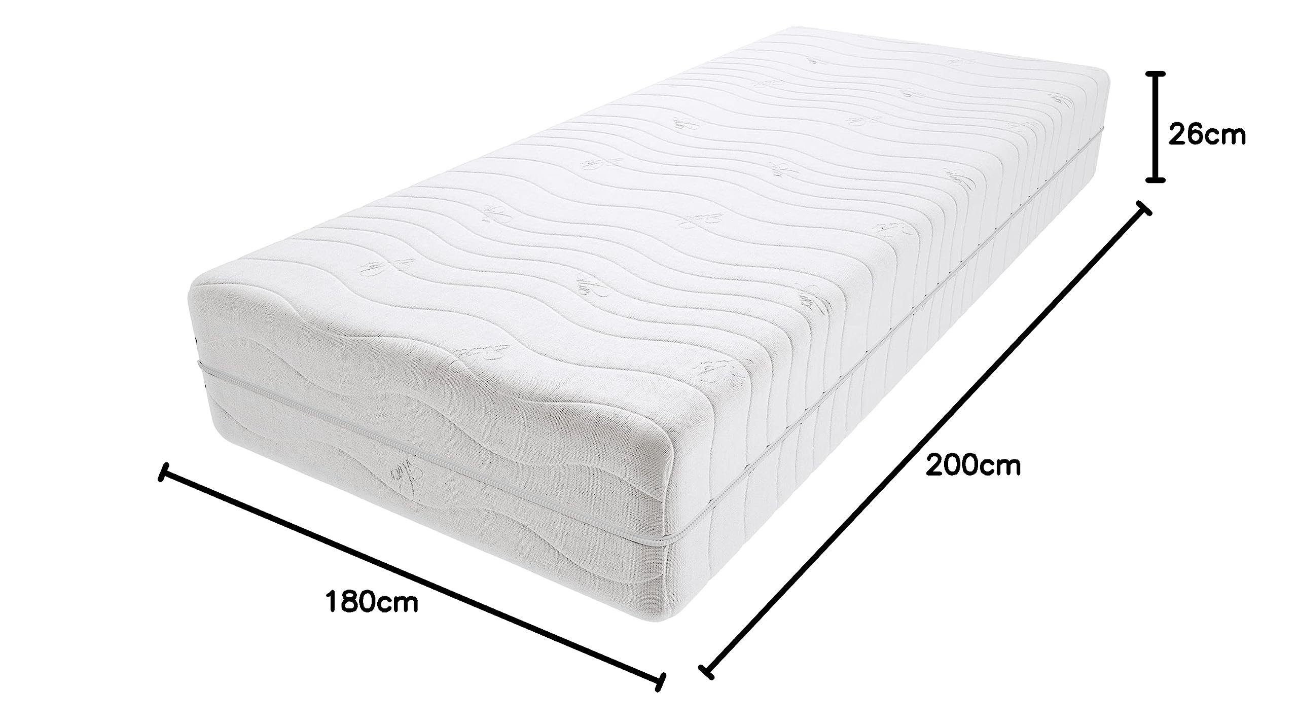 Brera Matratze mit Latexeinlage 7 Zonen Doppelseitig Härtegrad H2 und H3 Weich und Mittelhart Hypoallergen HR und Visko Memory Foam gesteppter Bezug 26 cm Hoch 180x200 cm