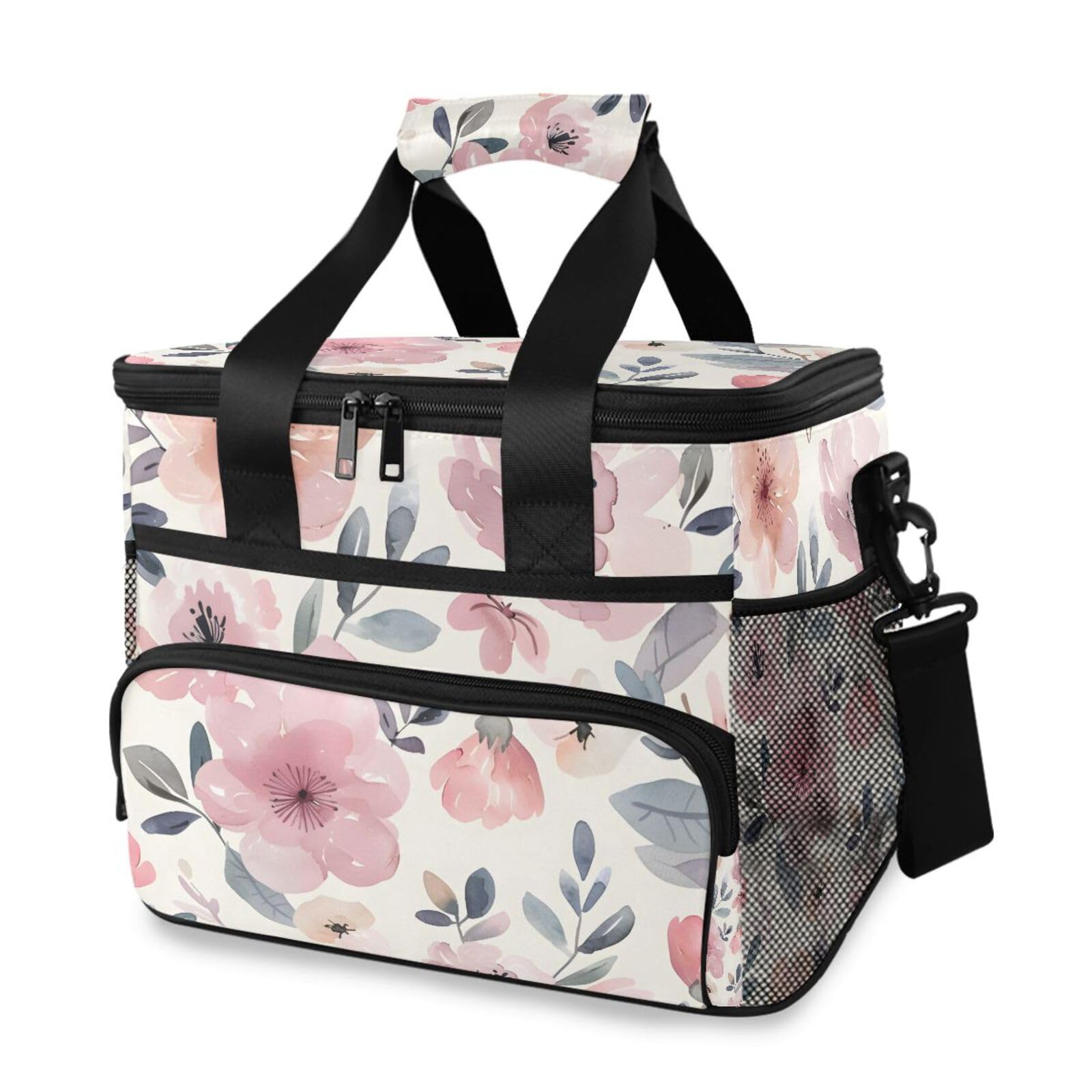 Bolsa térmica grande con estampado de acuarela floral rosa y teñido anudado, bolsa térmica para picnic, 15 L, 24 latas, impermeable, para adultos, hombres y mujeres