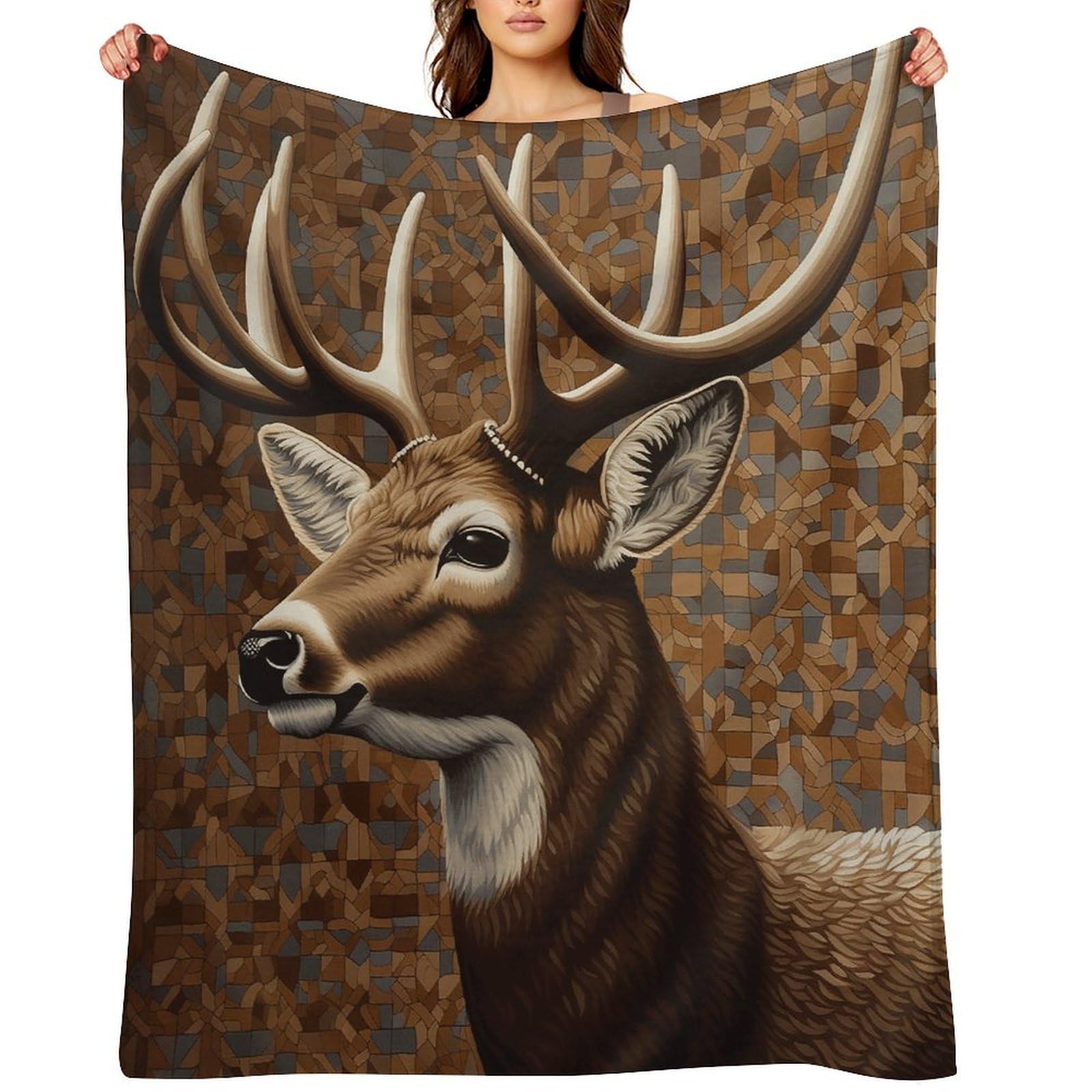 Deer on Brown Background Throw Blanket for Couch and Bed Super Soft Warm Lightweight Throw Blankets Cozy Fuzzy Flannel Blanket Personalized Decorative Blankets for Sofa Decor 60"x80"