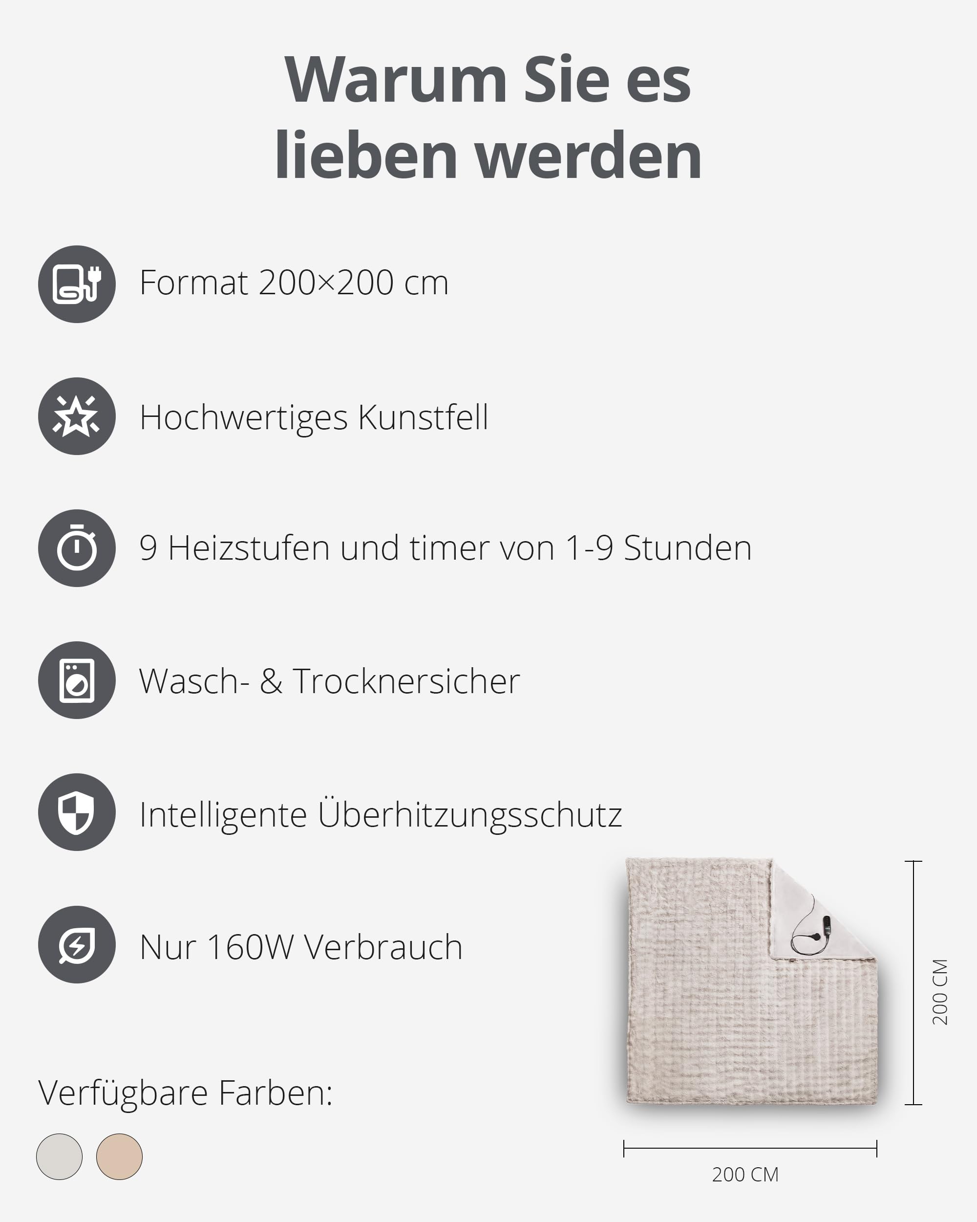 Duux Yentl Bubble Elektrische Wärmedecke – 200x200 cm – Extra Weich – 9 Heizstufen & Timer – Waschbar – Überhitzungsschutz – Energiesparend – Grau