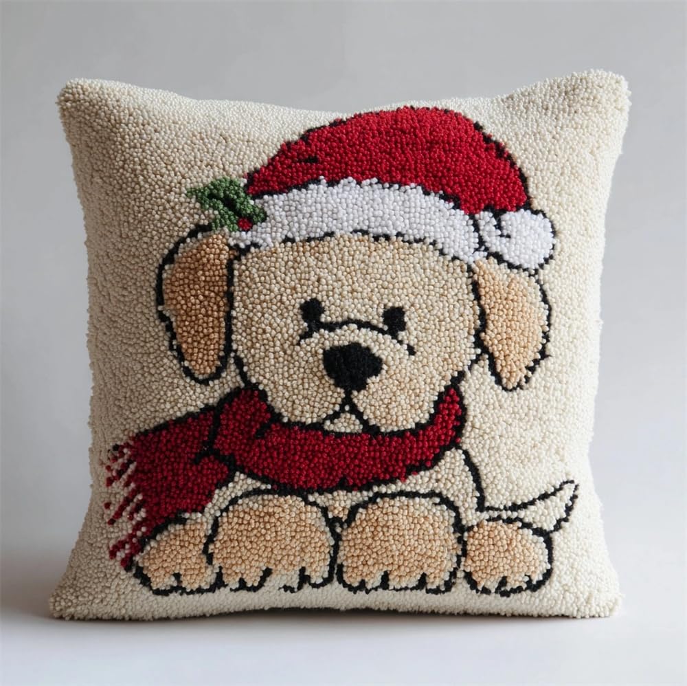 FWRTYCB Latch Hook Kits Pillow Christmas Puppy Crochet Yarn Hooking Pillow