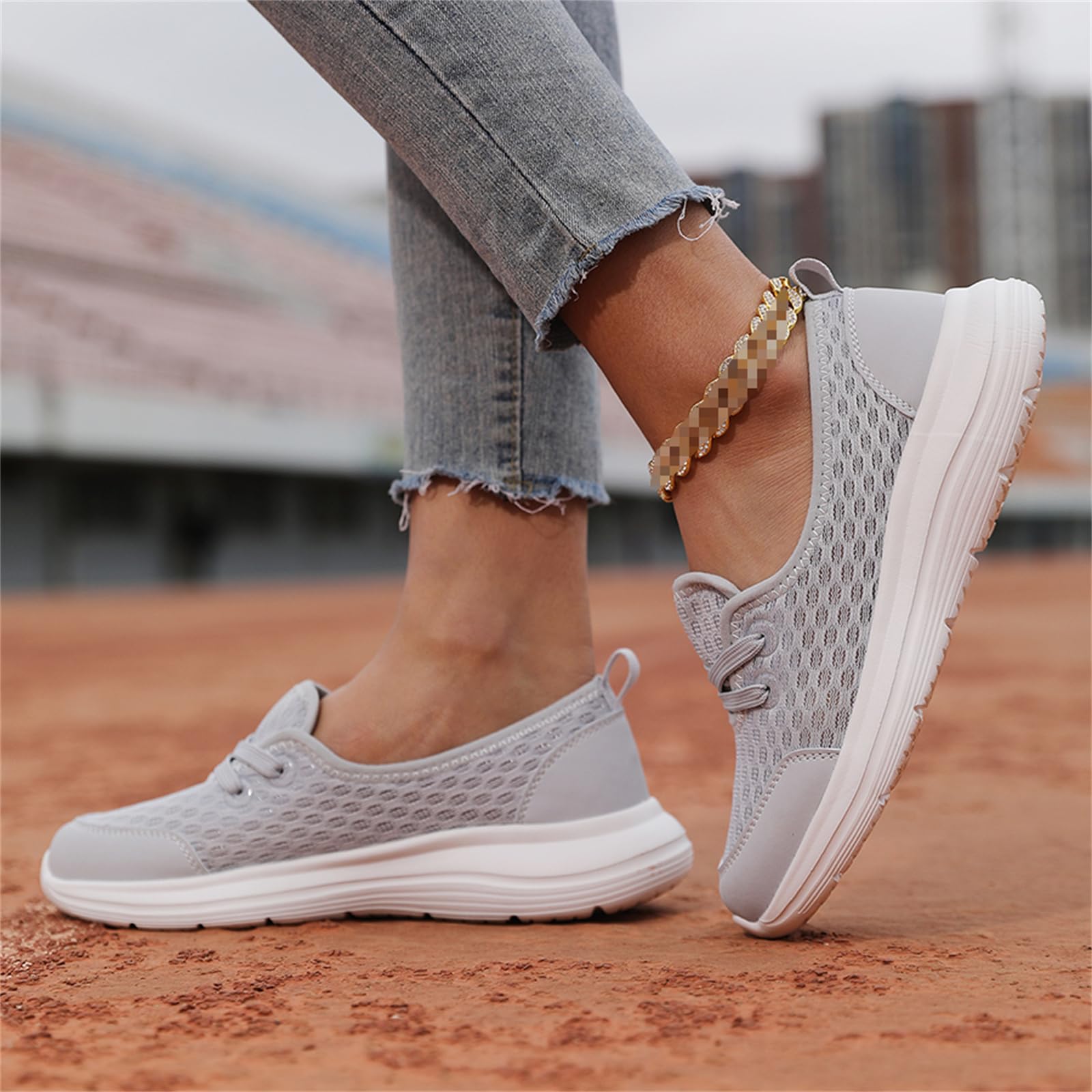 JiuQing Damskie buty do chodzenia typu slip-on Baletki Lekkie buty do biegania Siatkowe buty do biegania Siłownia Casual Sneakers