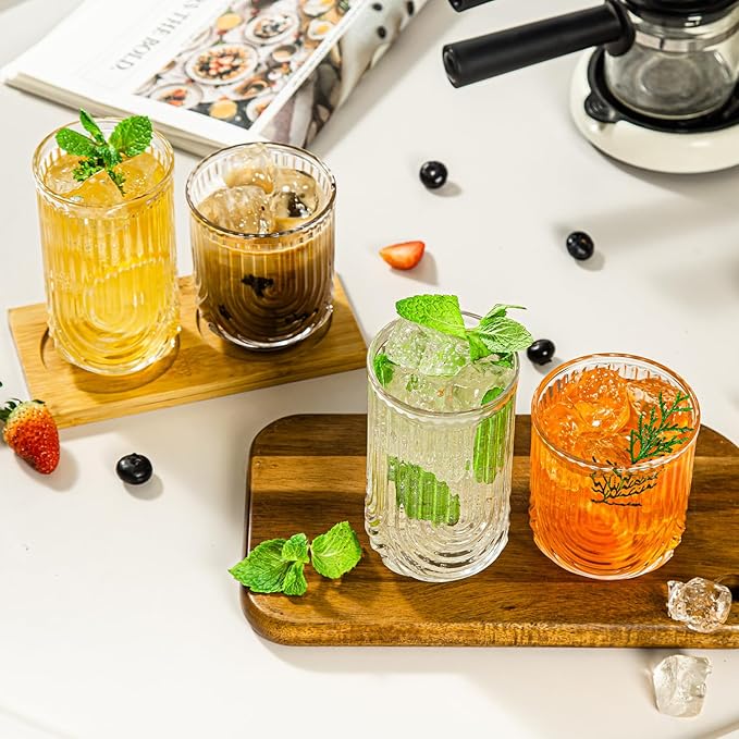 Set de 8 Vasos de Vidrio con Acanaladuras, 4 Tazas y 4 Vasos Bajos miniatura 9