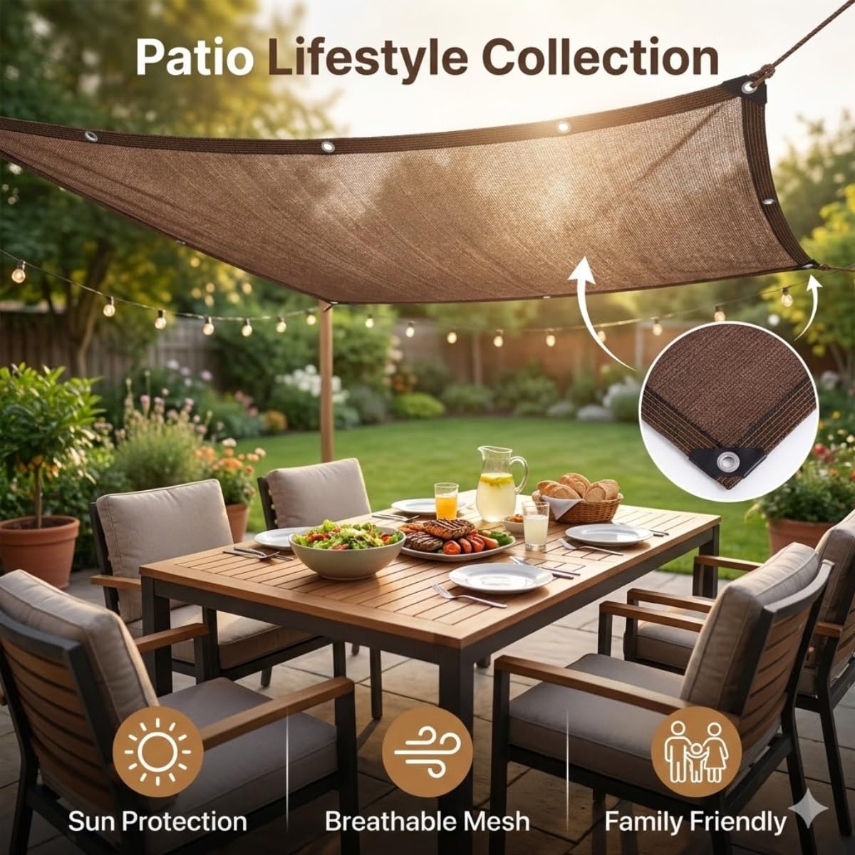 HighDGardenNet UV-beständiges 90 % Sonnennetz mit Ösen, 10 x 10,5 m, Balkonwindschutz, perfekt für Privatsphäre und Pflanzenpflege im Freien