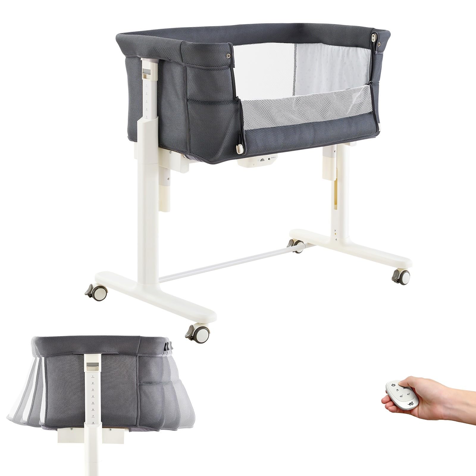 Photo 1 of VaVaSoo Rocking Bassinet for Baby Automatic Bedside Sleeper Electric Smart Bedside Crib with Wheels, 3 in 1 Co Sleeper for Newborn/Infant 10 Heights Adjustable, Dark Grey
