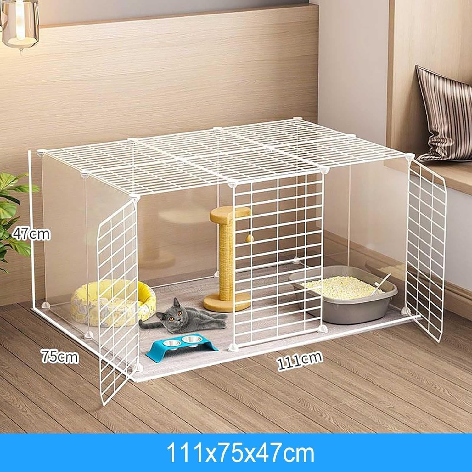 Cat Cage Playpen - Cat Cages Indoor Cat Enclosure Detachable Metal DIY Cat Cages Kennels for Small Dogs Portable Yard Fence - for Small Animal,Puppies,Kittie,One Color-111X75X47CM(1)