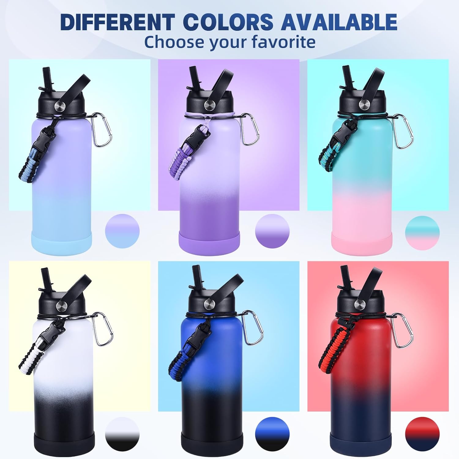 Insulated Water Bottle, 32 oz Stainless Steel Wide Mouth Water Bottles with 2 Leak Proof Lid and Paracord Handle, Double Wall Vacuum Insulated Sports Water Bottle, Teal Pink - Image 6