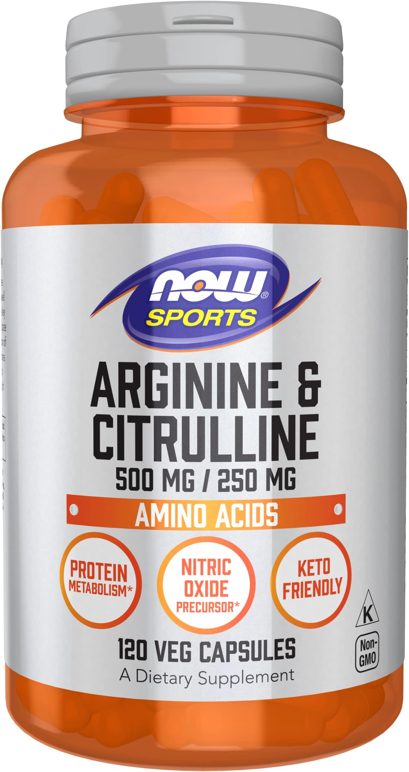 Sports Arginine 500 mg & Citrulline 250 mg Capsules | Amino Acid Blend for Nitric Oxide Support & Blood Flow & Muscle Maintenance & Exercise Performance & Keto Friendly | 120 Capsules