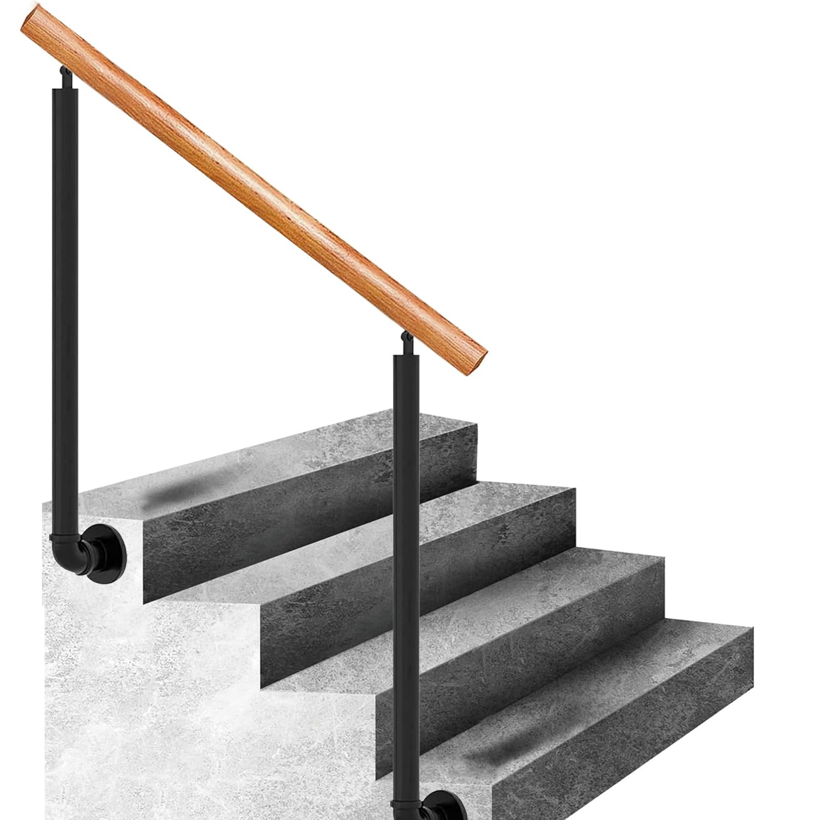 Rampe d'escalier extérieure en fer forgé noir pour porche de 3 à 4 marches