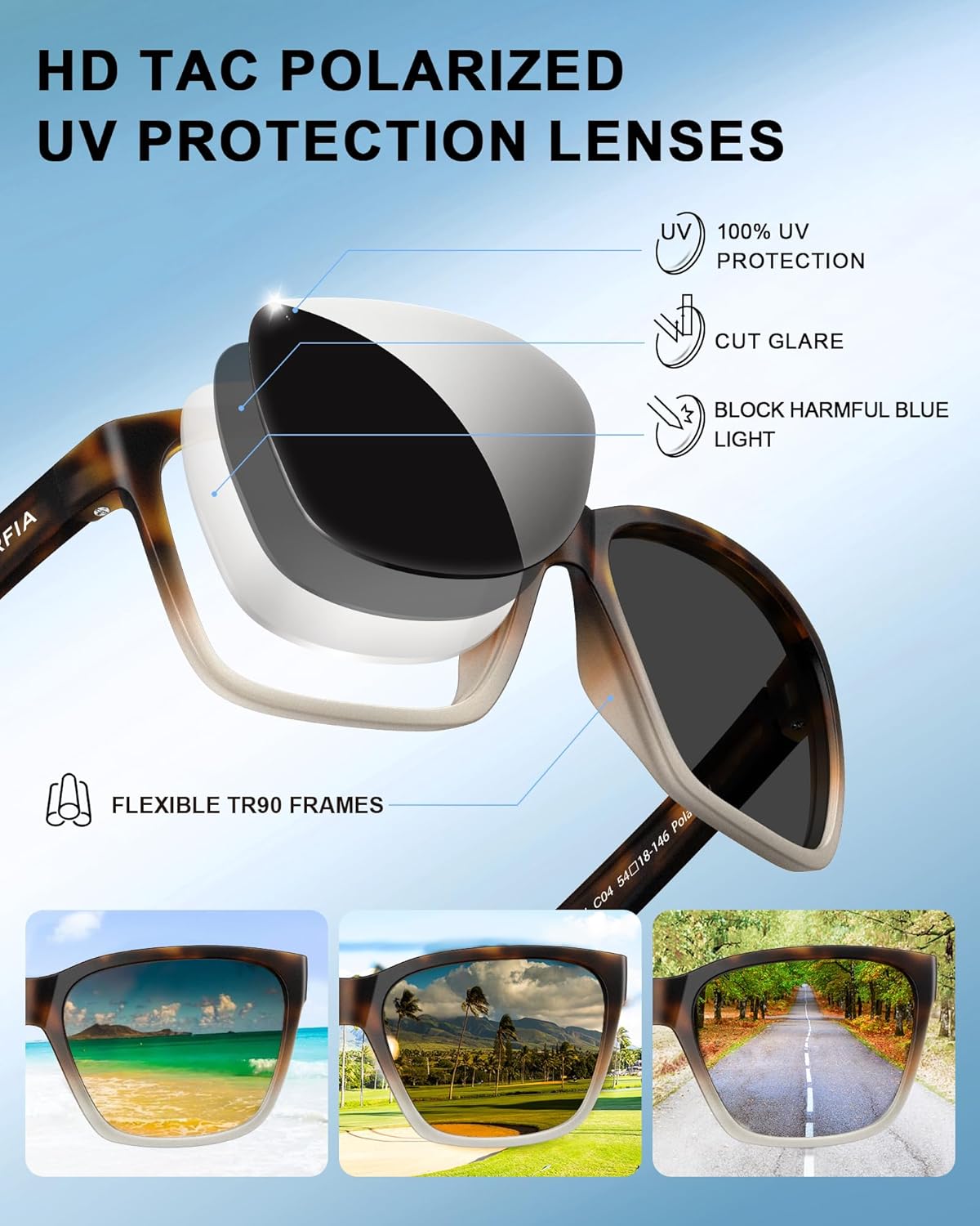 CARFIA Casual Polarized Mens Sunglasses UV400 Protection, Lightweight Unbreakable TR90 Sports Cycling Fishing Glasses CA0951