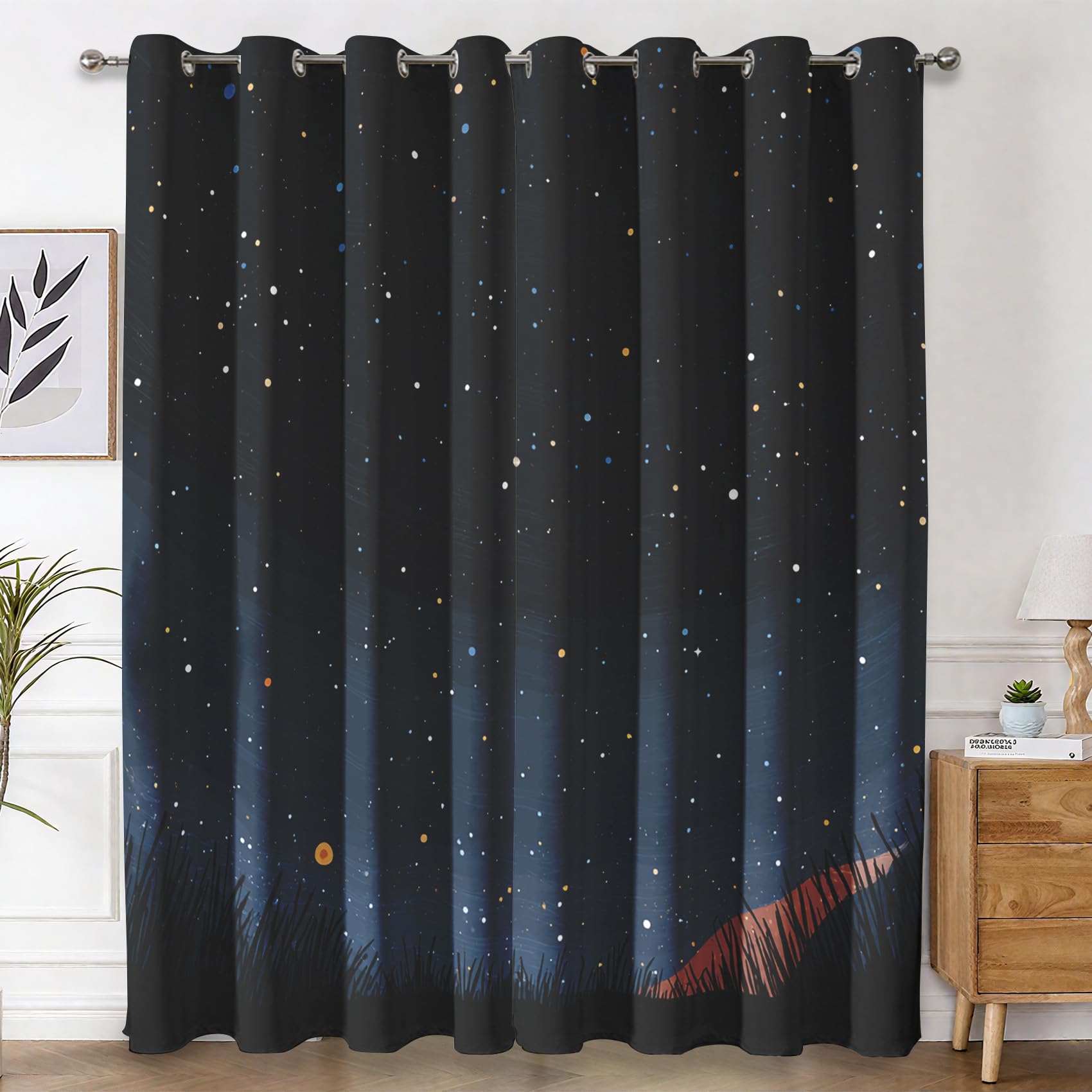 Generisch Sternenhimmel Vorhänge Wohnzimmer, Vorhang Blickdicht Stern Gardinen mit Ösen Schlafzimmer, Thermo Verdunklungsvorhänge 2er Set H175 x B140 cm pw&20