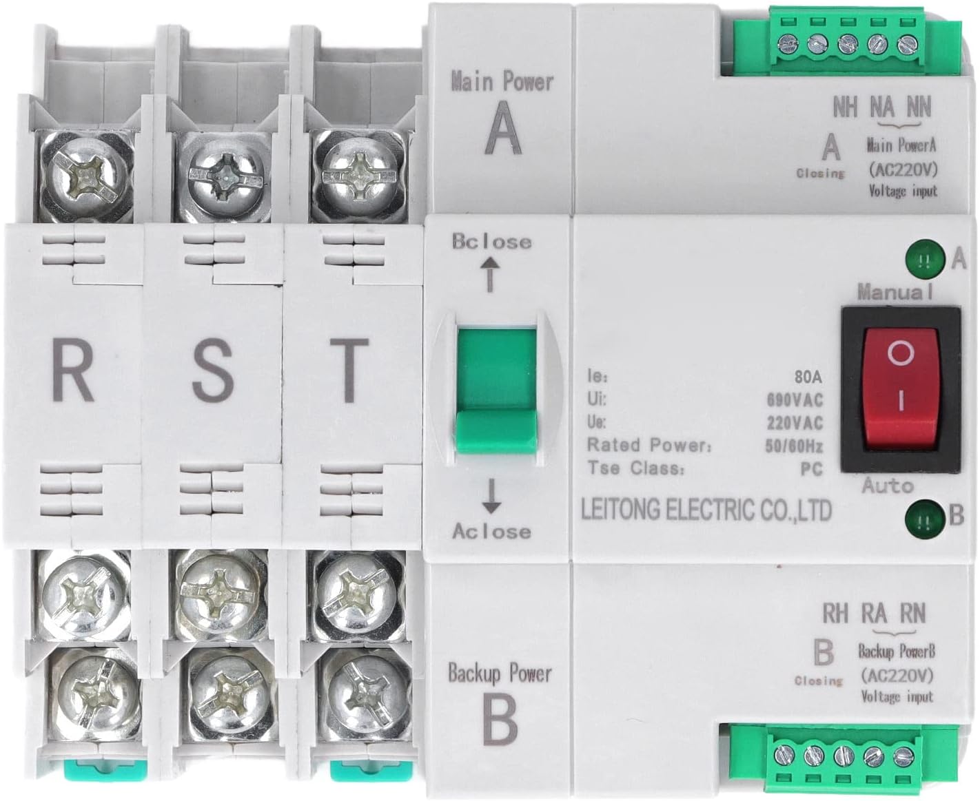 3P Dual Power Automatic Transfer Switch, AC 400V ATS Uninterrupted Power Control Circuit Breaker Changeover Switch DIN Rail (80A)