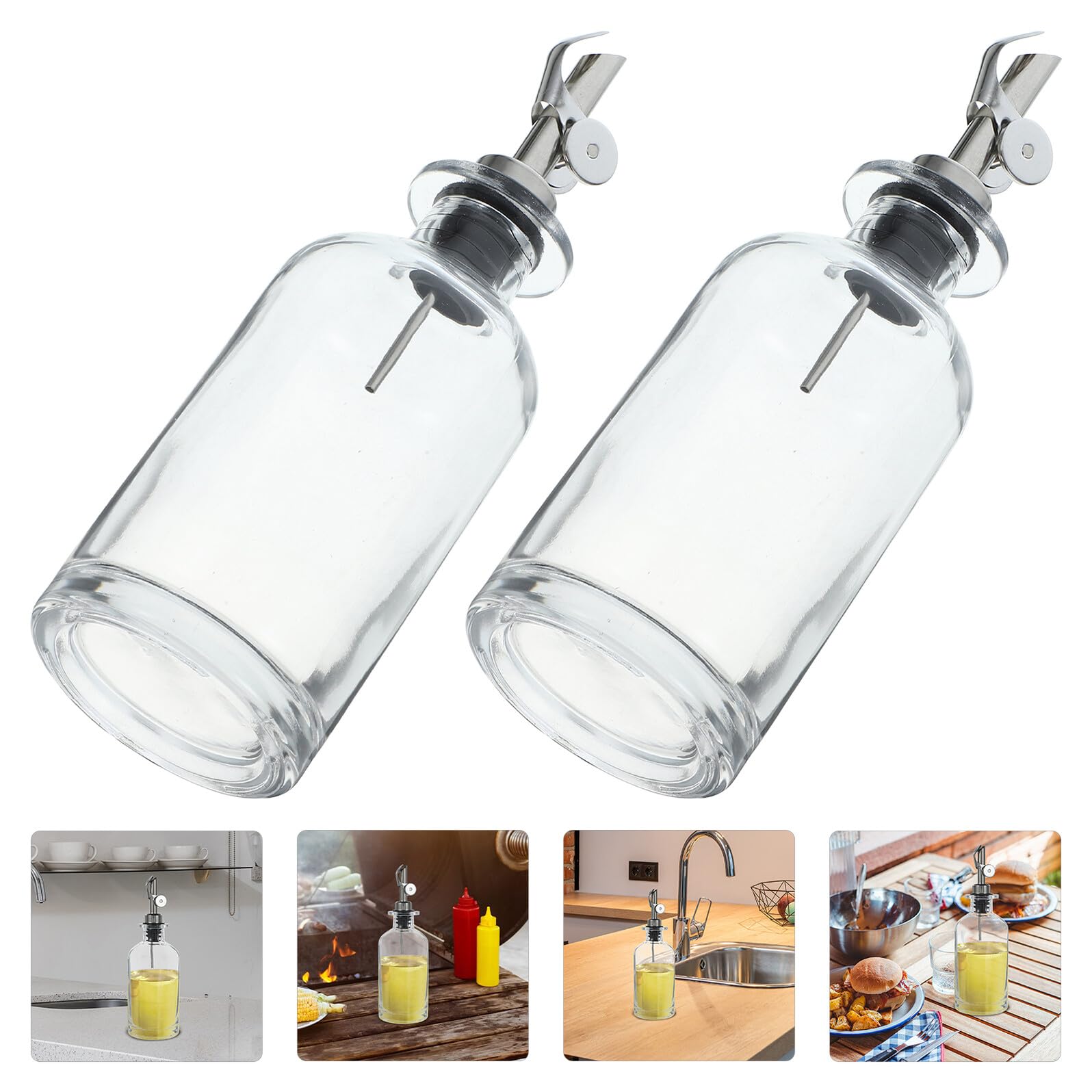 2 Stück 350ml Küchenölflaschen aus Glas mit Edelstahl und Silikon Automatischer Öffnungs und Schließmechanismus Praktischer Gewürzbehälter für Küche und Essig