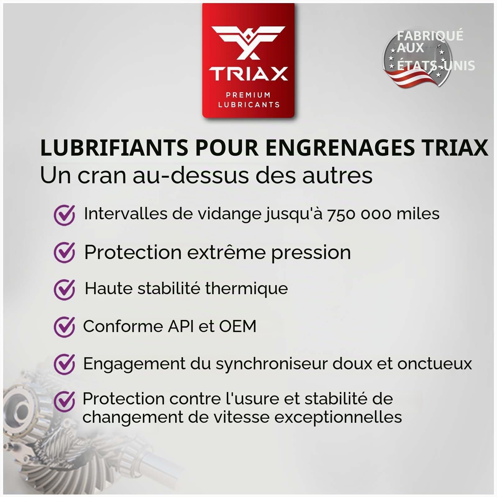 TRIAX HD Gear Premium LS 80W-90 GL-5, compatible avec le glissement limité GL-5, boîtes de vitesses manuelles, systèmes d'engrenages hypoïdes, différentiels, approuvé par l'OTAN (1 Pinte)