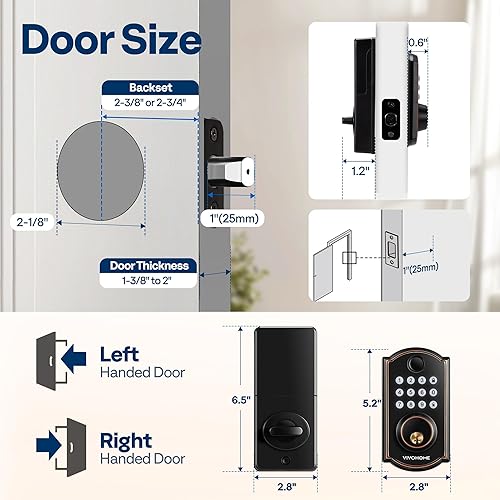 Miniatura 7 de VIVOHOME Cerradura inteligente para puerta delantera con puerta de entrada, cerradura de puerta de entrada sin llave con huella digital, control