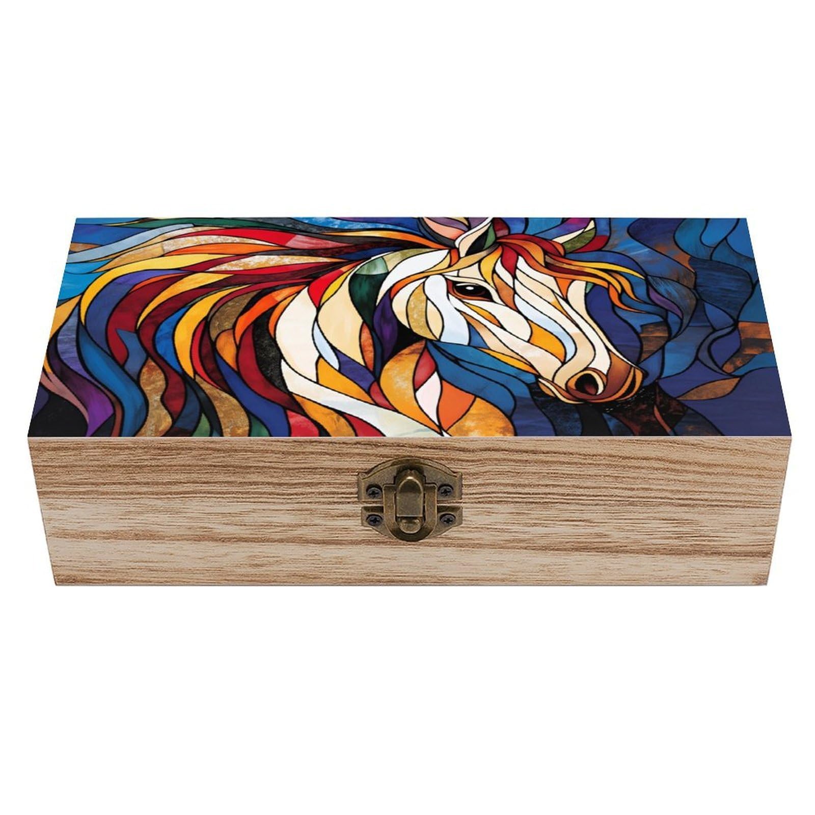 asbwuo Colorful Galloping Horse Vintage Wooden Keepsake Box