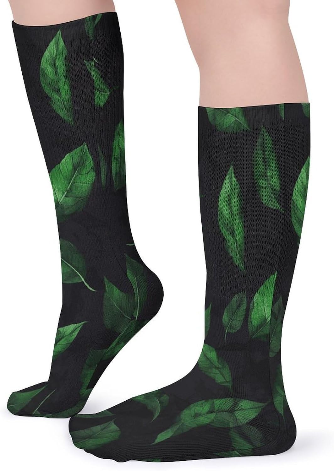 Green Leaves on Black Wall Stocking - Cute Casual Long Athletic,Crew Sock for Men Women,Running Socks Soft Breathable for Gift