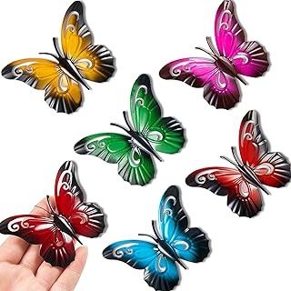 Ripeng 6 Pieces Metal Butterfly Wall Art Metal Butterfly Sculpture Hanging Ornaments Garden for Indoor Outdoor Yard Wall Decor, 3.5 x 2.8 Inches