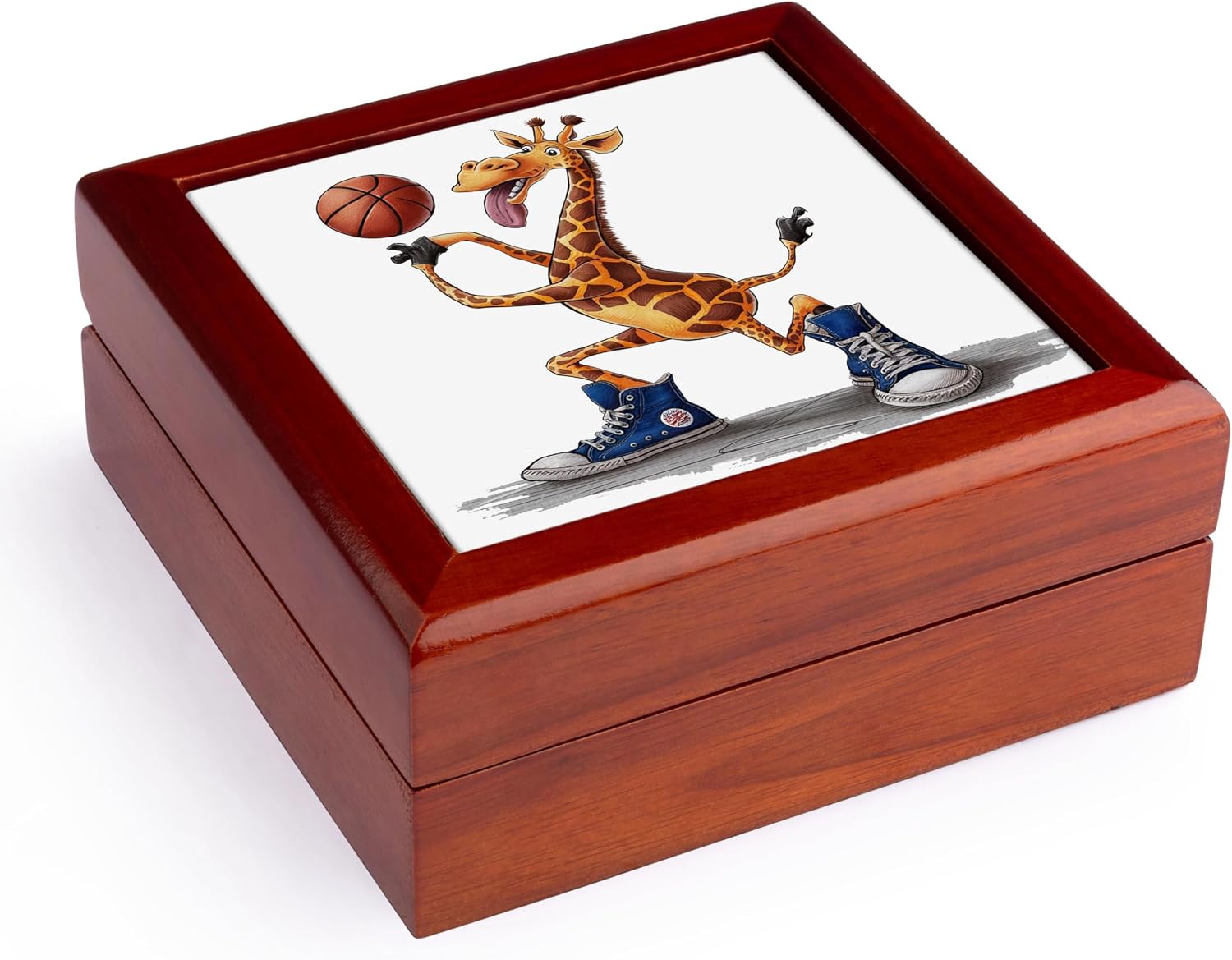 3dRose Funny Giraffe Playing Jewelry Box 7 x 7 inch with 4 inch tile