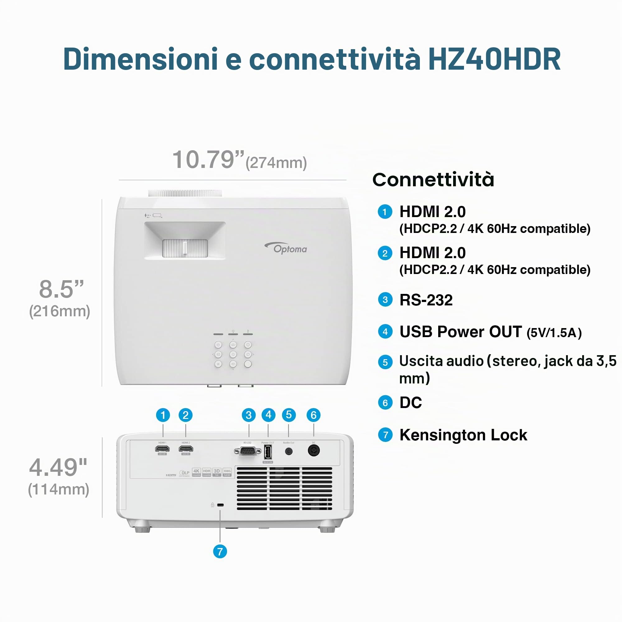 Optoma HZ40HDR - DLP-Projektor - Laser - 3D - 4000 lm - Full HD (1920 x 1080) - 16:9 - 1080p - wei?