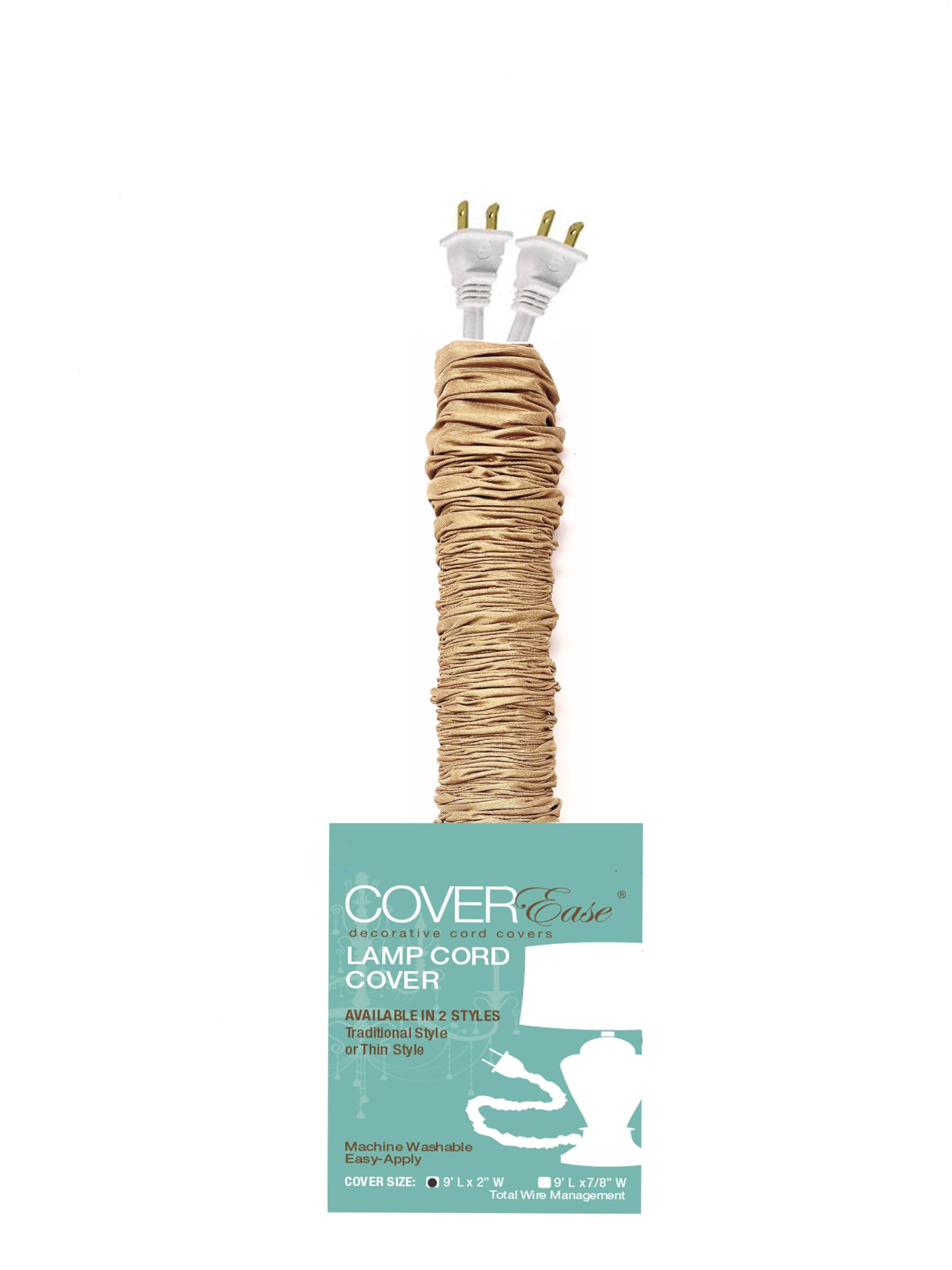 Gold/Golden COVEREase Cord Cover 9 ft Faux Silk Fabric Lamp Cord Cover - Cable Sleeve, Wire Cover, Cord Hider for Cable Management for Electrical Lighting Fixtures (1 Pack)