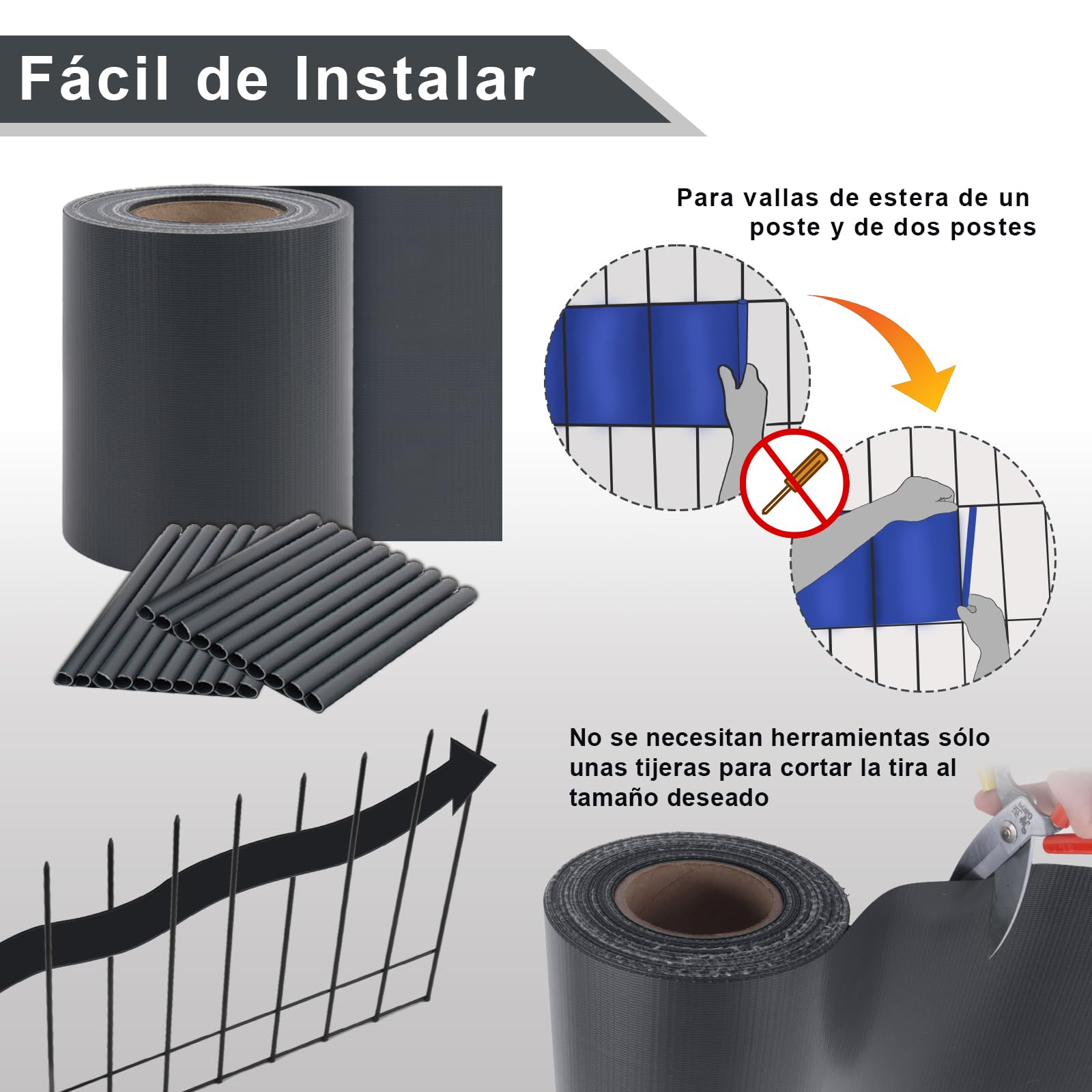 Sunnylaxx 35m x 19cm PVC privacidad Valla Tiras de Malla de Protectora Pantalla para Exterior Jardin, Terraza, 20 Clips de fijación, Antracita
